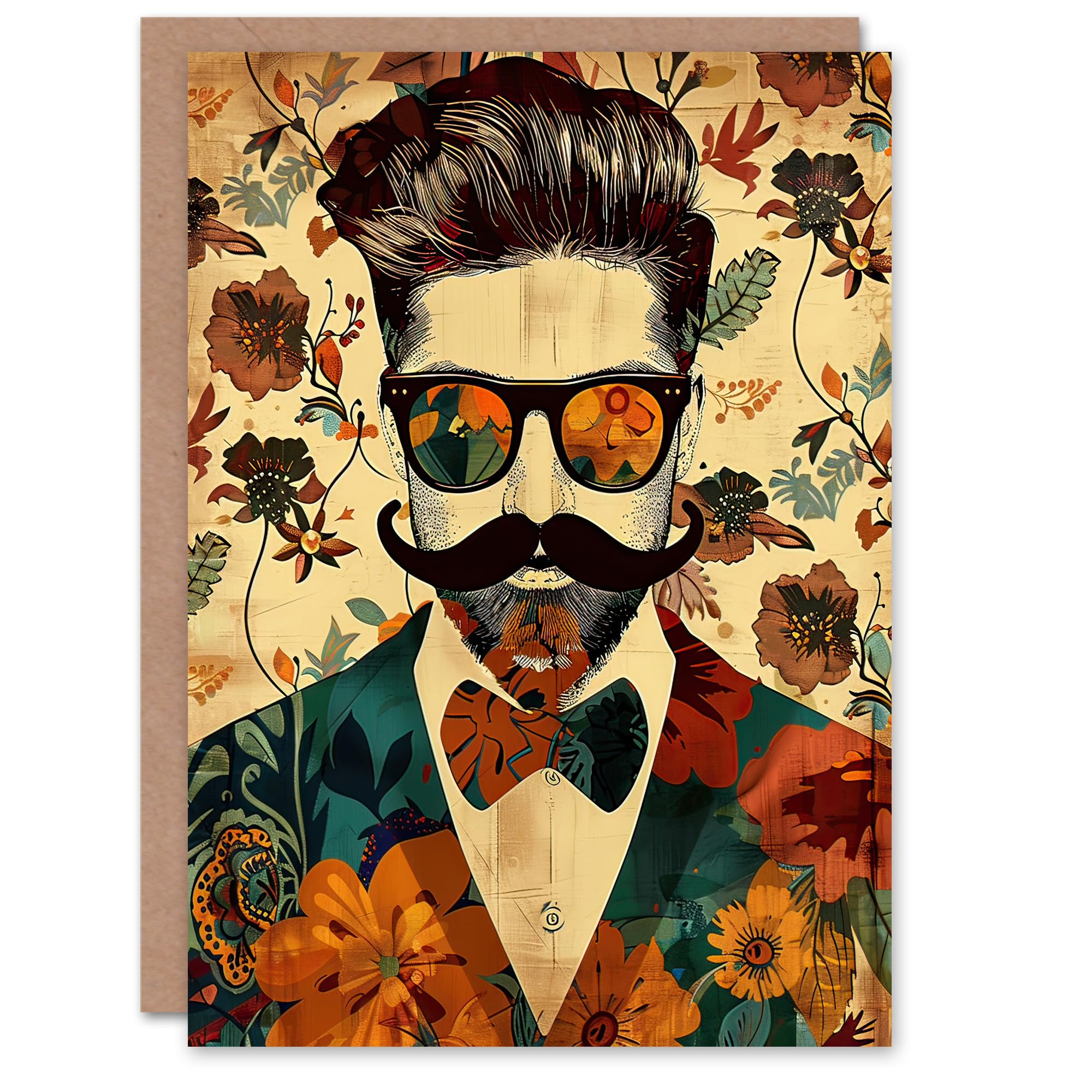 Artery8 Greeting Card Stylish Hipster Male Floral Fashion Pattern Blank For Him Or Her Art Birthday Card