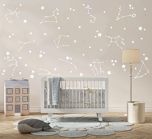 Miniatura 5 de ZzMY Calcomanías de pared de constelación, estrellas, calcomanías de pared para guardería, decoración de pared para habitación de niños, decoración