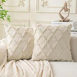 Set of 2 Soft Moroccan Throw Pillow Covers 18x18 Inch Plush Boho Decorat...