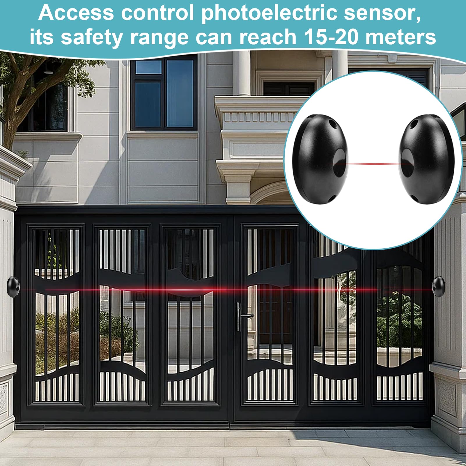 Fotocelula Puerta Garaje, Par de Fotocélulas Infrarrojas Universales 12/24V AC DC, Sensor Puerta Garaje para Puertas Cancelas Correderas Portones Cocheras Automaticas, Alcance de 20M