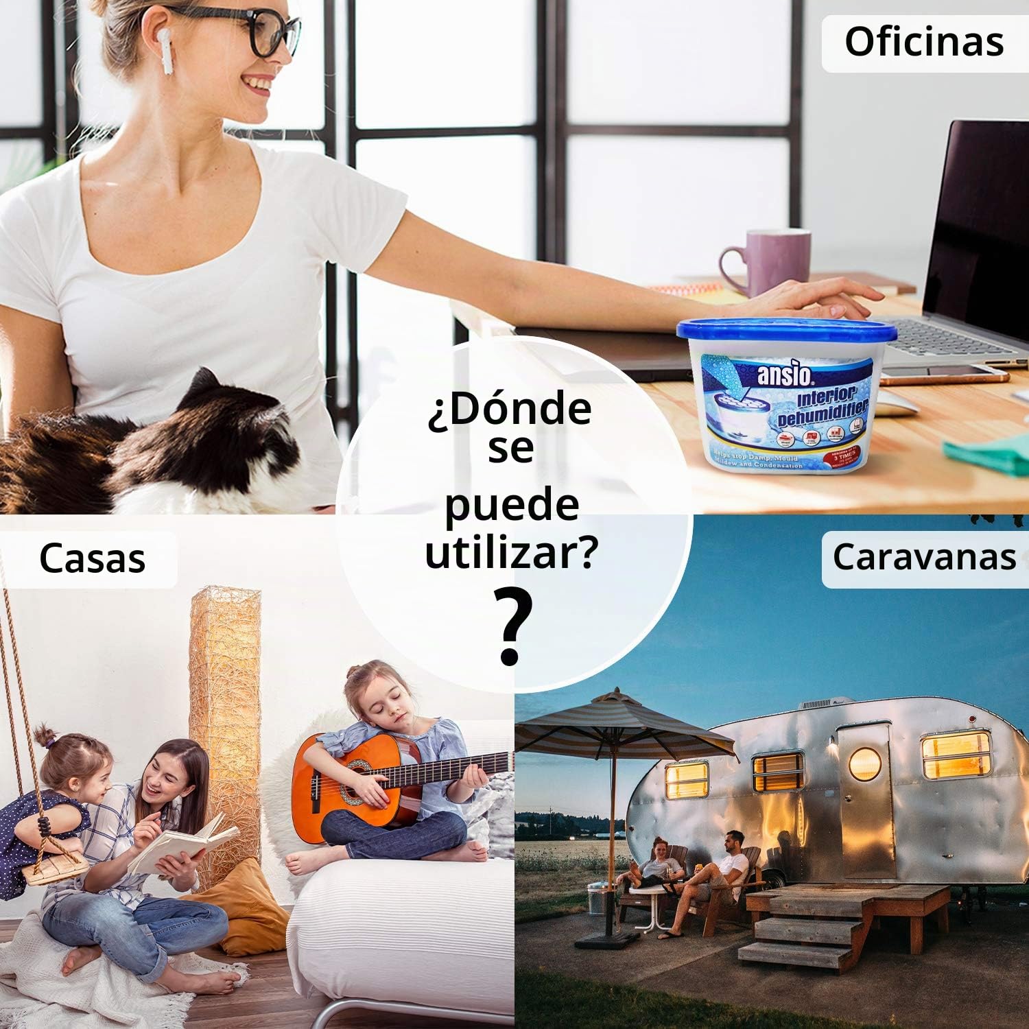 ANSIO Deshumidificador para interiores, removedor de condensación, absorbente de humedad,humedad, moho, humedad en el hogar, cocina, dormitorio, caravana, oficina, garaje, sótano 500 ml, paquete de 10