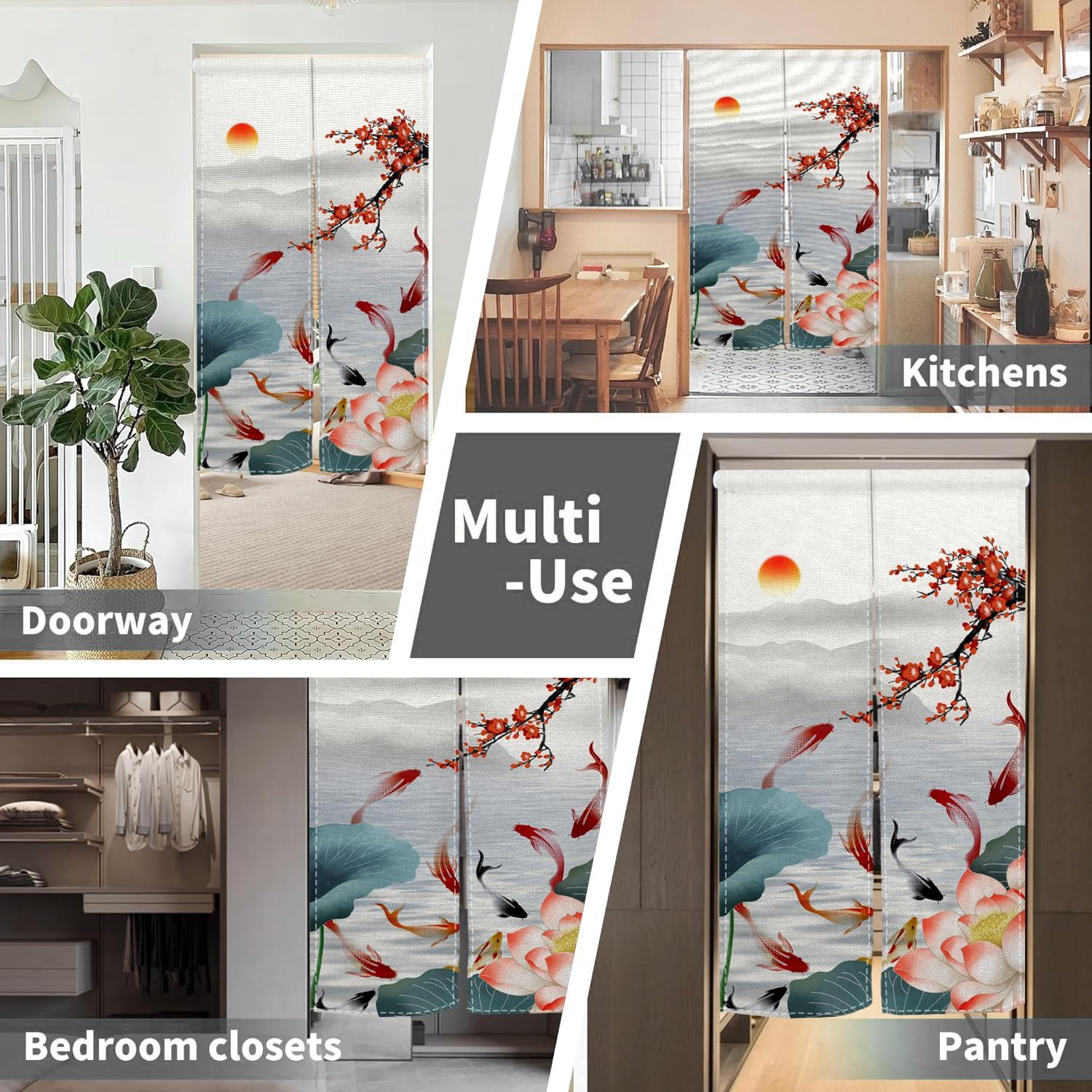 Leowefowa Chinese Ink Painting Doorway Curtain Lotu Carps Koi Fishes Japanese Noren Bring You Good Luck Tapestry for Wall Hanging Bedroom Divider Kitchen Partition Bathroom Door Decor, 33.5"x 70.9"