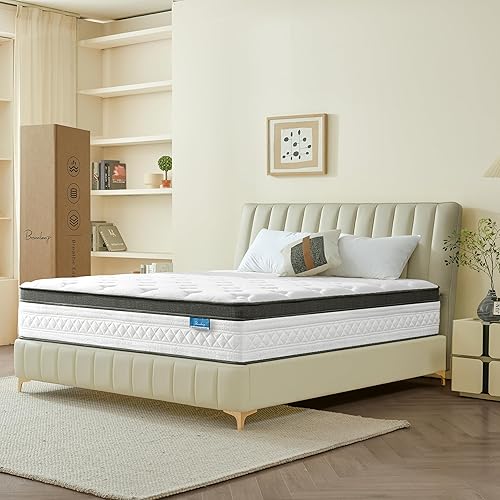 Miniatura 7 de Colchón Queen híbrido de enfriamiento de 12 pulgadas en una caja, firmeza media con espuma viscoelástica de gel y bobinas de bolsillo, aislamiento