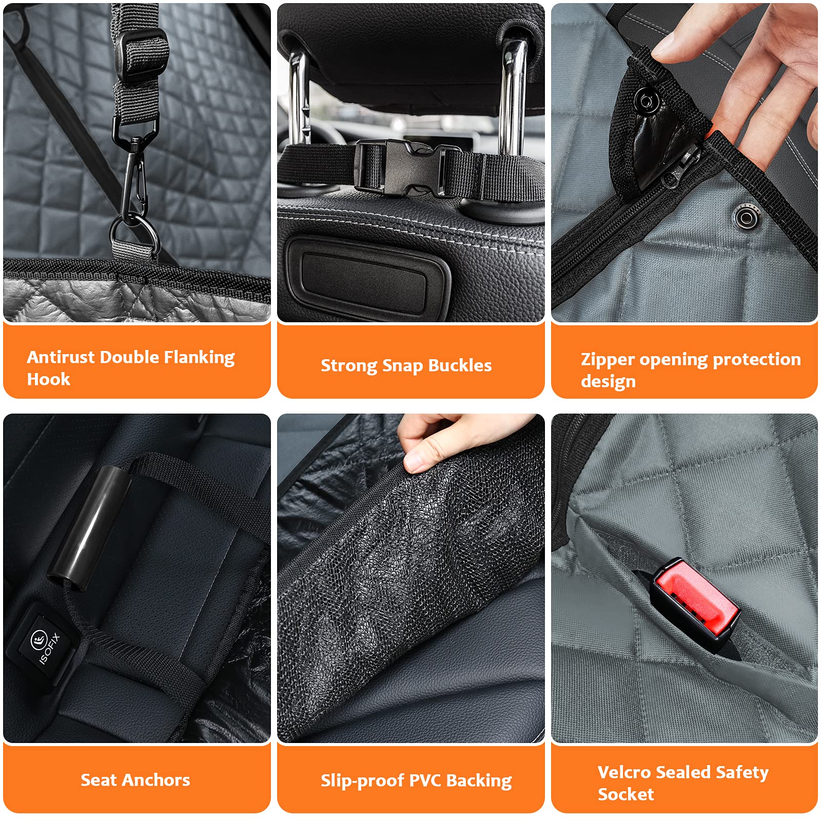 URPOWER 6 in 1 Convertible Dog Car Seat Cover for Back Seat 60/40 Split