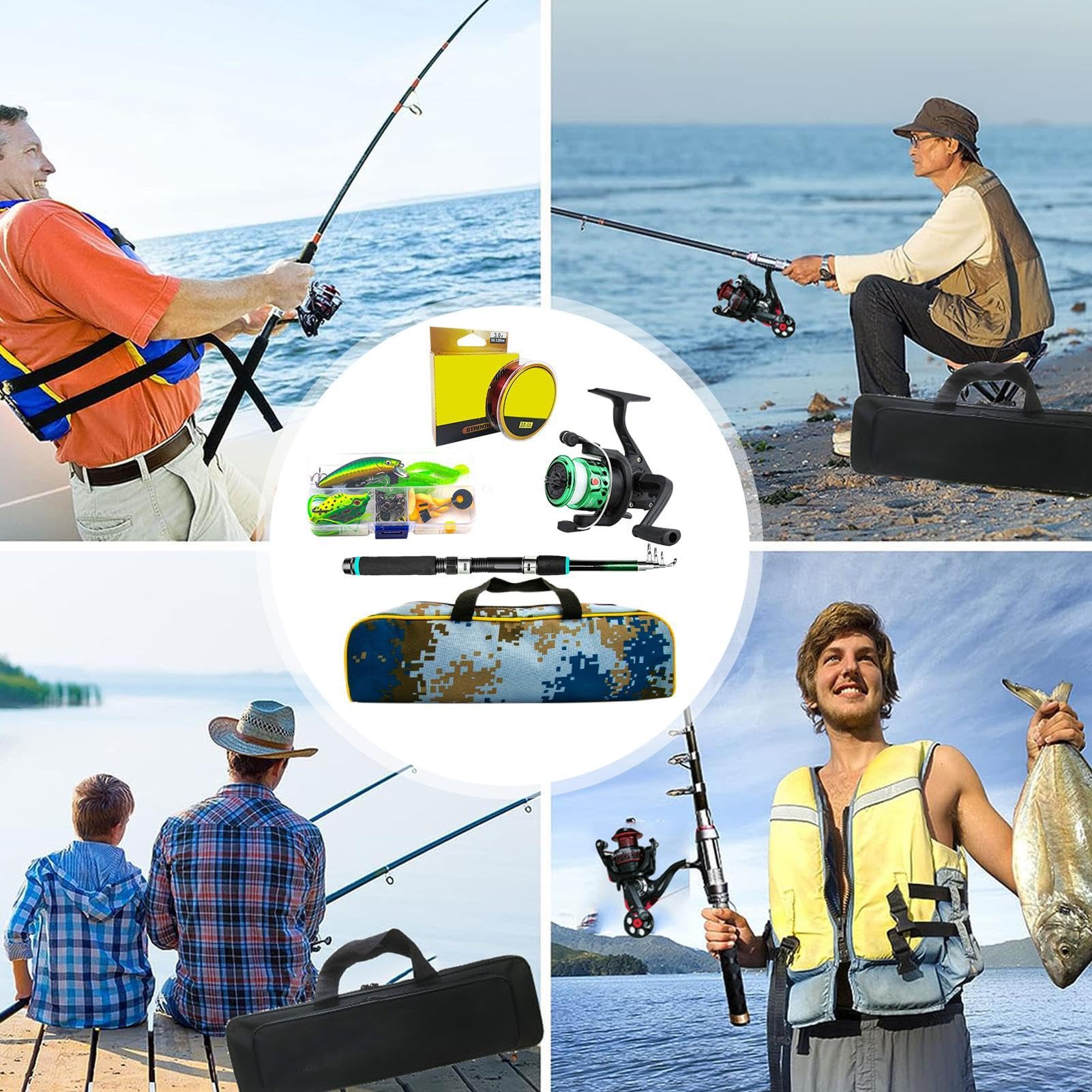 Combo canna da pesca e mulinello, kit canna da pesca | Combo mulinello da | pesca da viaggio - Attrezzatura da pesca leggera e borsa per la conservazione, canna da pesca telescopica e mulinello per acq