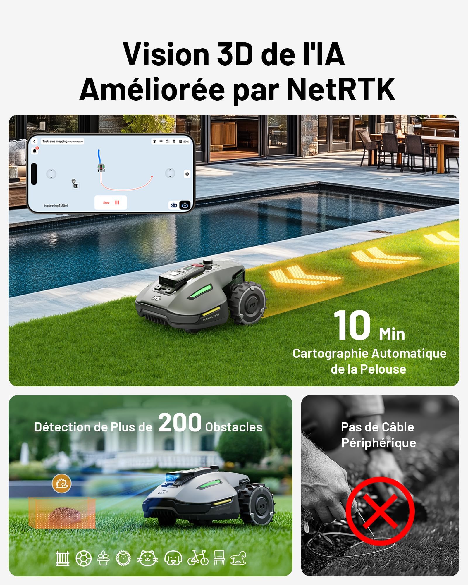 MAMMOTION YUKA Mini 700 Robot Tondeuse sans Fil Périphérique - vue 3