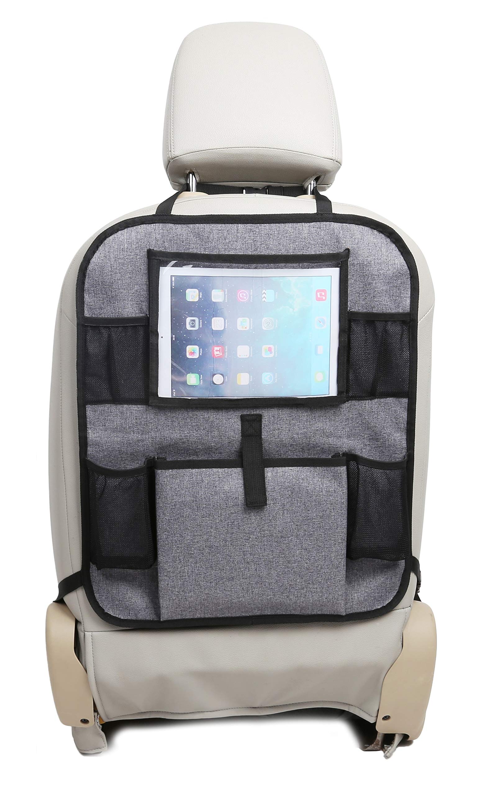 Babymad Grey Car Back Seat Storage Organiser Ipad/Tablet Holder Kids Kick Mat Seat Protector Multi-Pocket Children’s Travel Storage