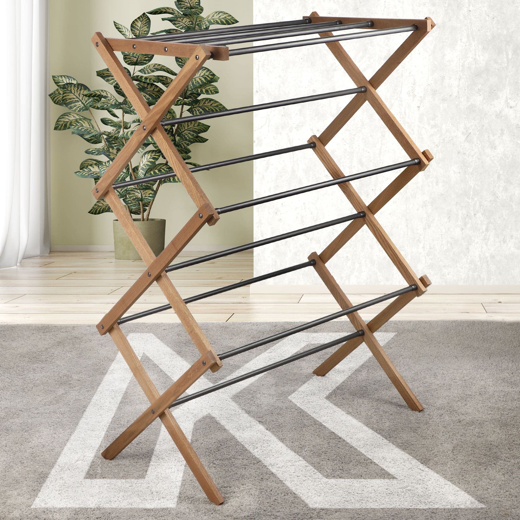 KADAX Standtrockner aus Holz, Vollständig montiert, klappbarer Turmwäscheständer mit 7m² Trockenfläche, Holzwäscheständer, platzsparender Trockner (73x97cm)