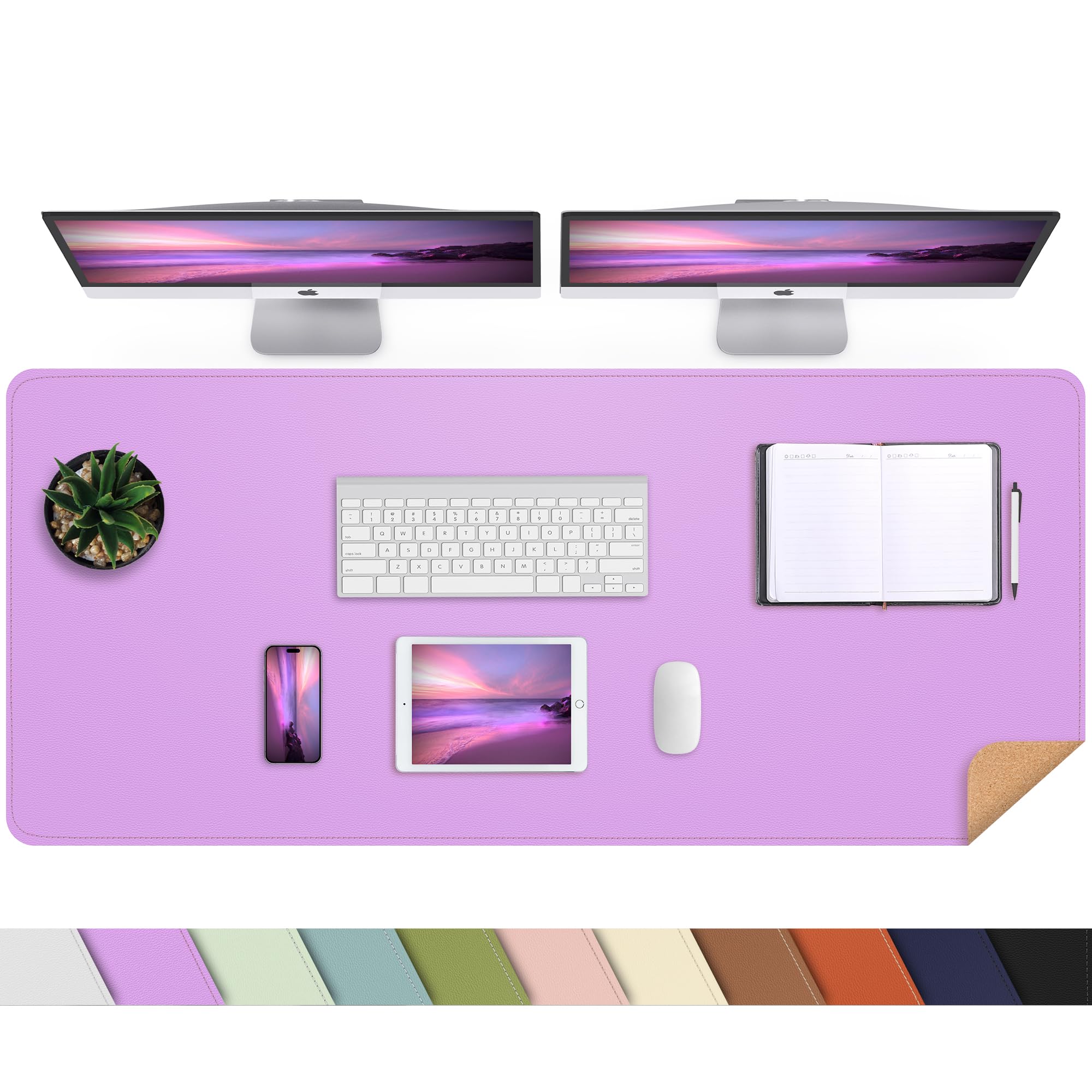 Leather Desk Mat, Large Mouse Mat,PU Leather & Cork Desk Pad, Waterproof Leather Table Protector Writing Pad for Office and Home(120x 43 cm,Purple) — image 1