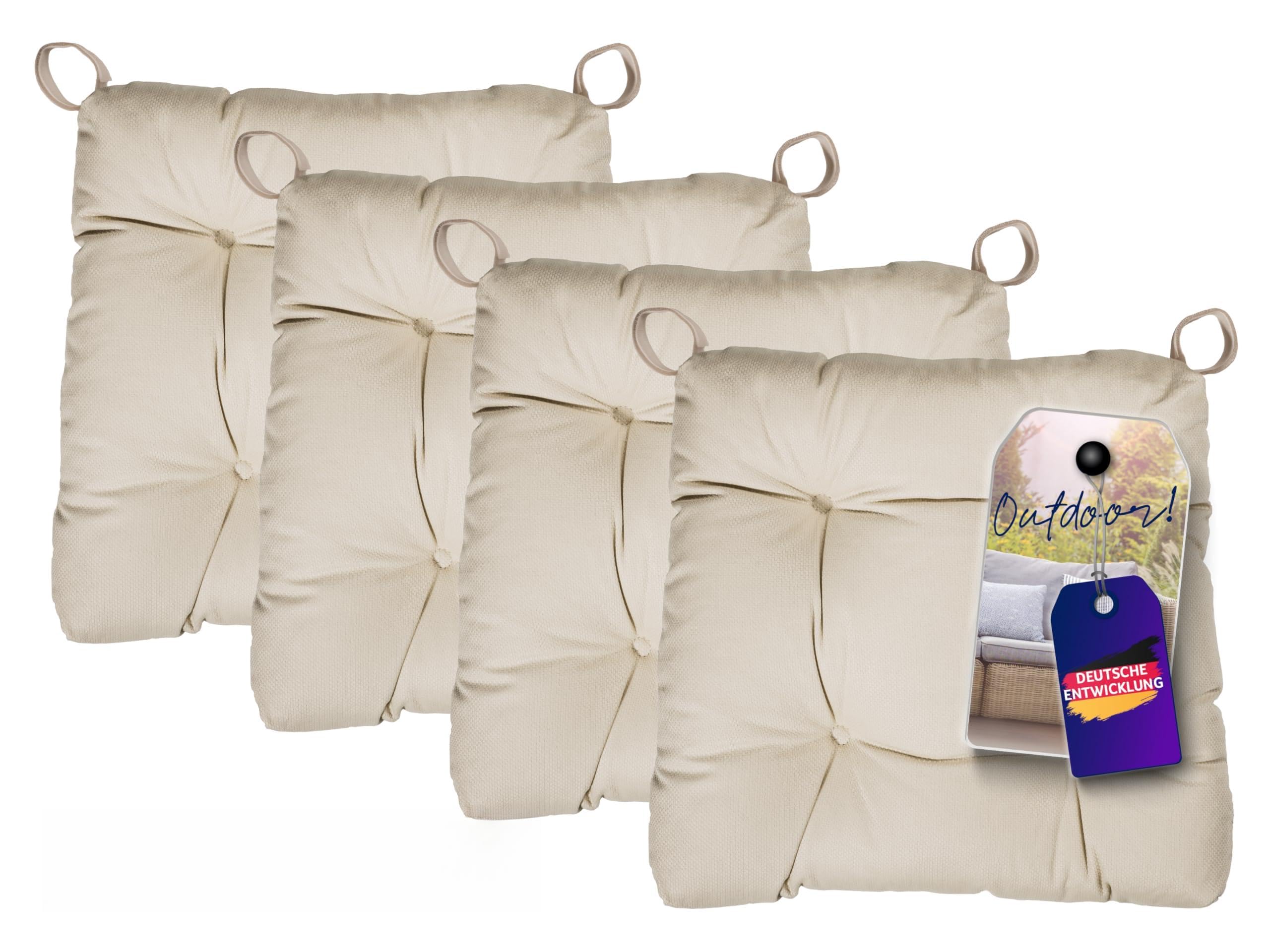 Traumnacht Premium Stuhlkissen Sitzkissen 4er Set 38x40x7 cm | Baumwollbezug | Weich & formstabil | Öko-Tex Zertifiziert | Deutscher Qualitätsstandard | Beige