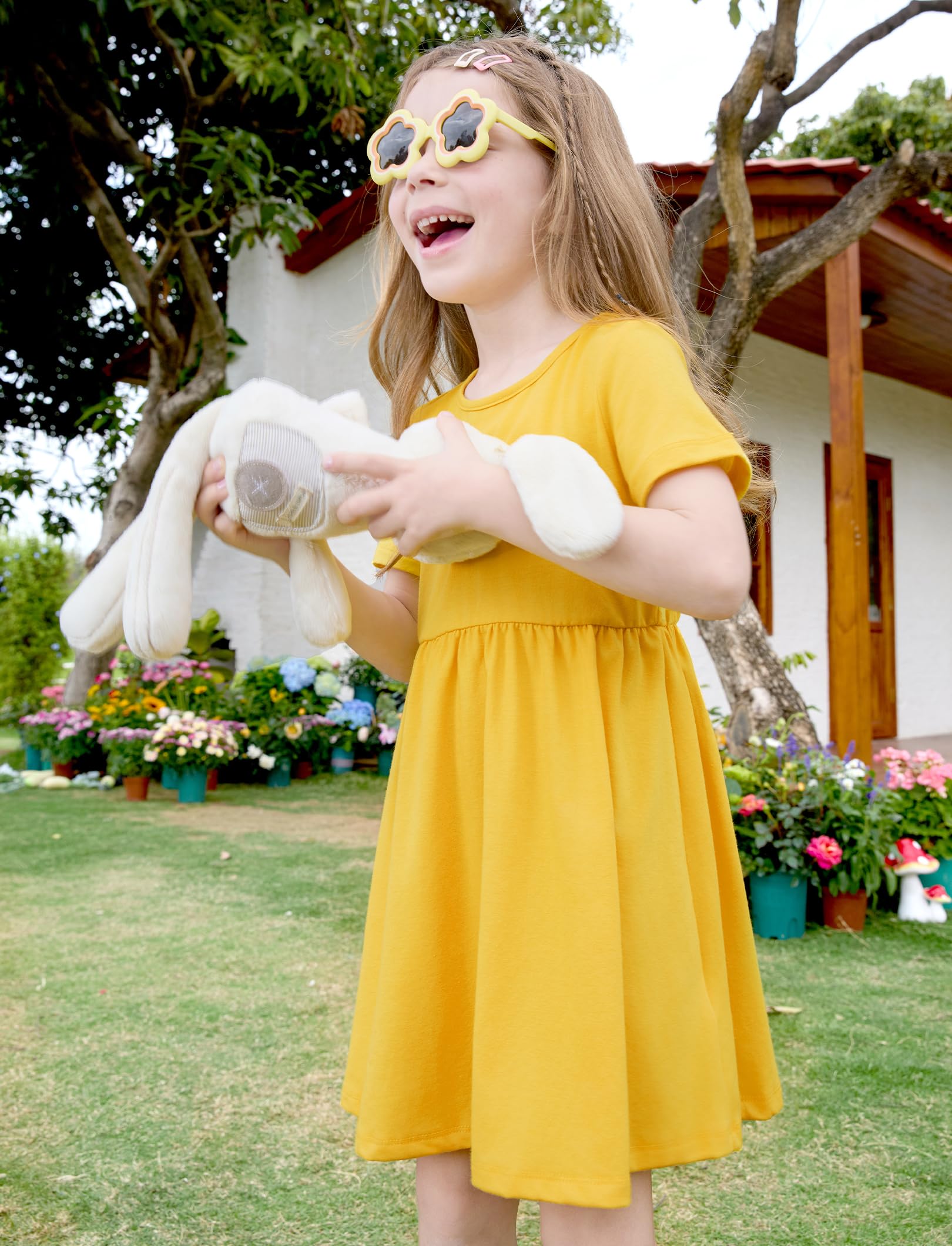 PATPAT Set di Vestiti per Ragazze, Confezione da 3 Abiti Estivi con Maniche Corte e Volant in 3 Stampe Diverse, Feste di Compleanno, Banchetti, Vacanze, Abiti da Principessa per Ragazze, 2-7 Anni
