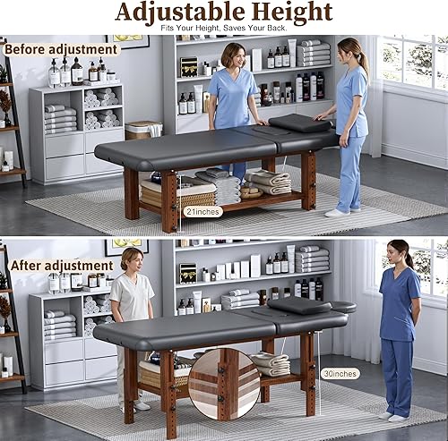 Miniatura 3 de Mesa de masaje ajustable - Mesas de masaje estacionarias con diseño de pecho abierto, almohada y almacenamiento en forma de C, cama de esteticista