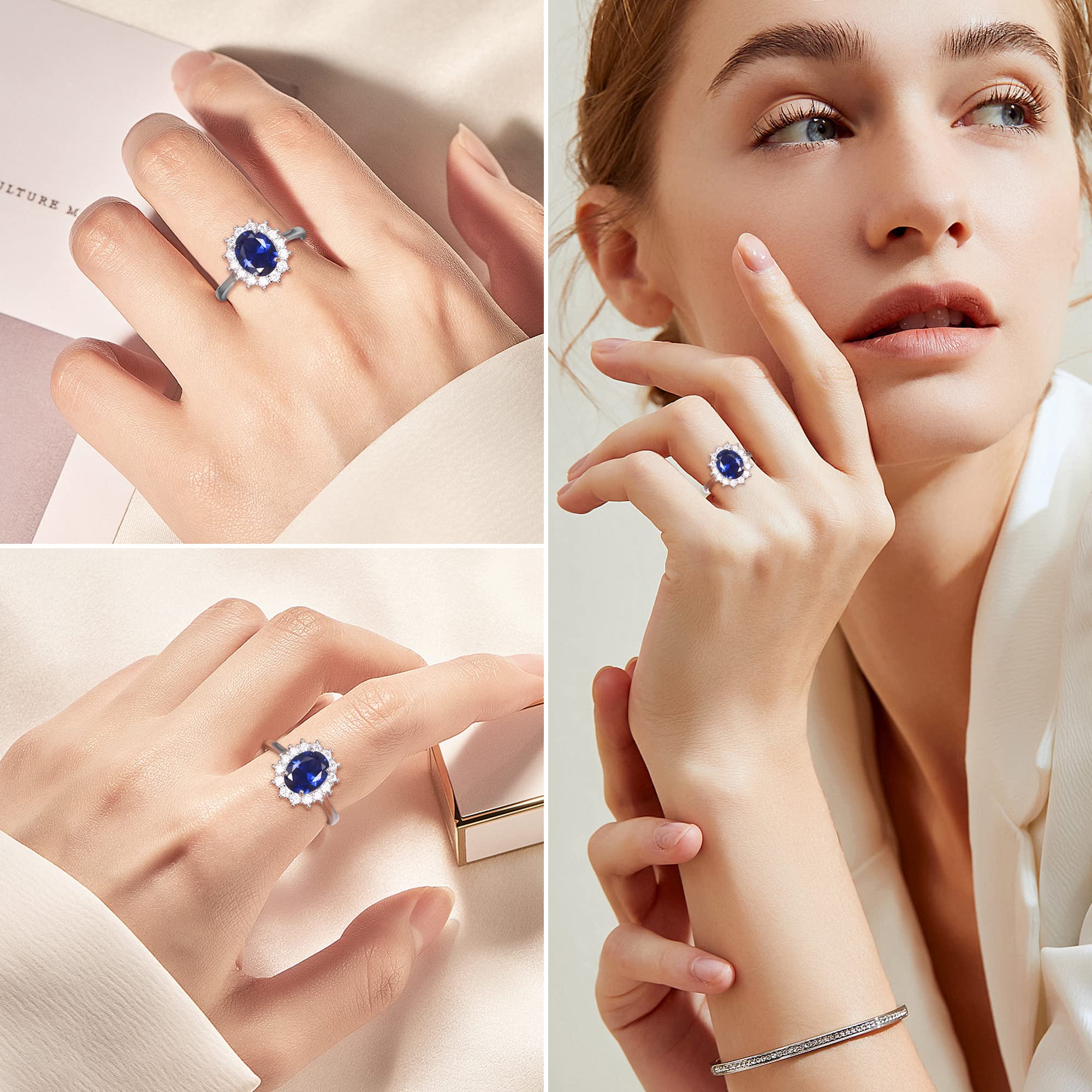 Adramata 925 Anelli in Argento Sterling per Donna, Anello di Fidanzamento Zaffiro, Anelli di Fidanzamento Regolabili in Argento 925, Anniversario Matrimonio Promessa Anello
