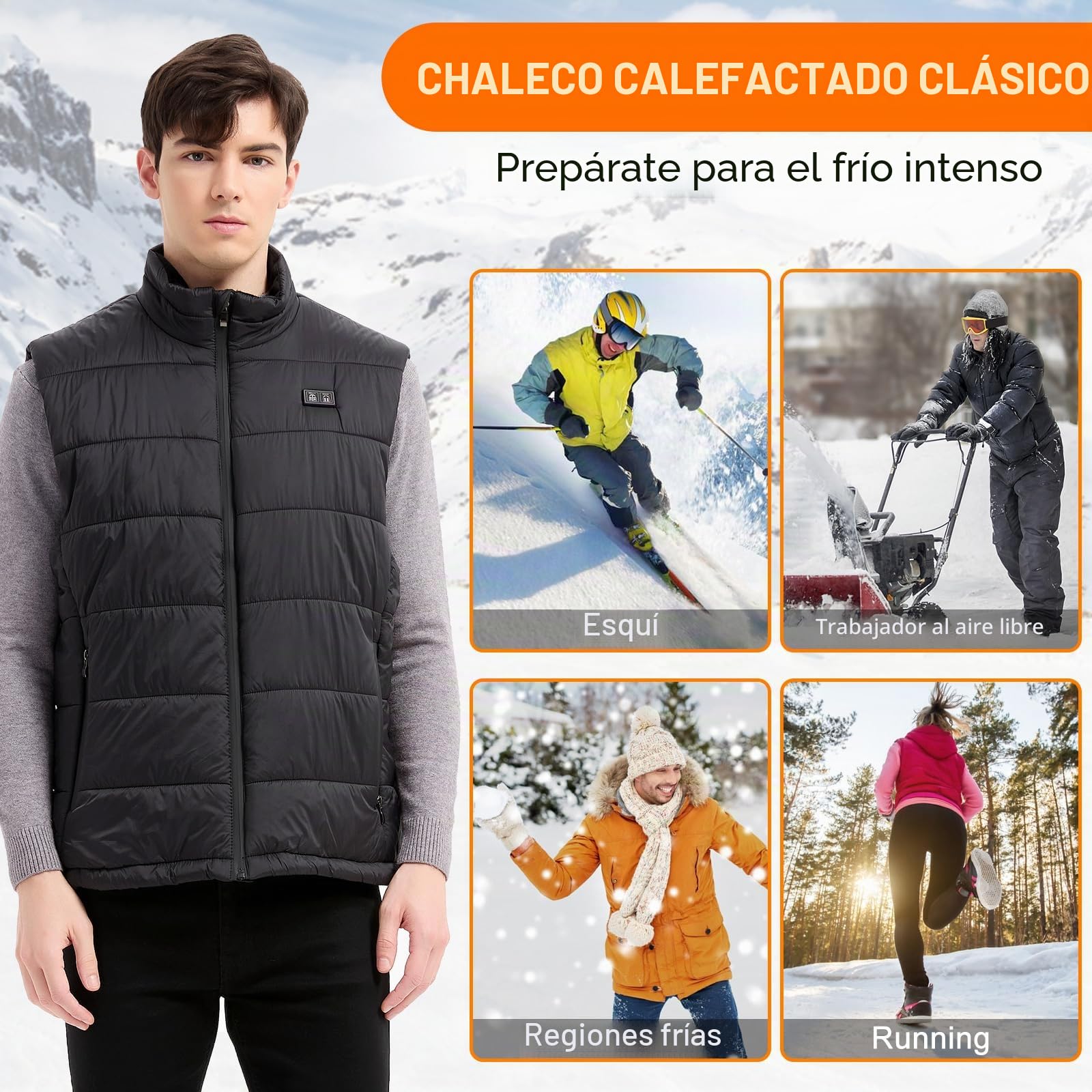 Amiable Chaleco Calefactable Hombre, Chaqueta Calefactable Hombre con 15 Zonas, Chaleco Termico Electrico con batería recargable de 10000 mAh, Ropa Calefactable Chaleco Calefactor para Moto Caza