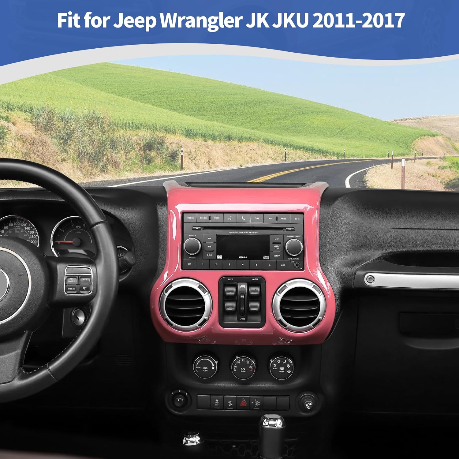 RT-TCZ for Jeep JK Pink Dash Console Radio Screen/Vents Cover Trim for Jeep Wrangler JK JKU 2011-2017 ABS Interior Accessories 1pc