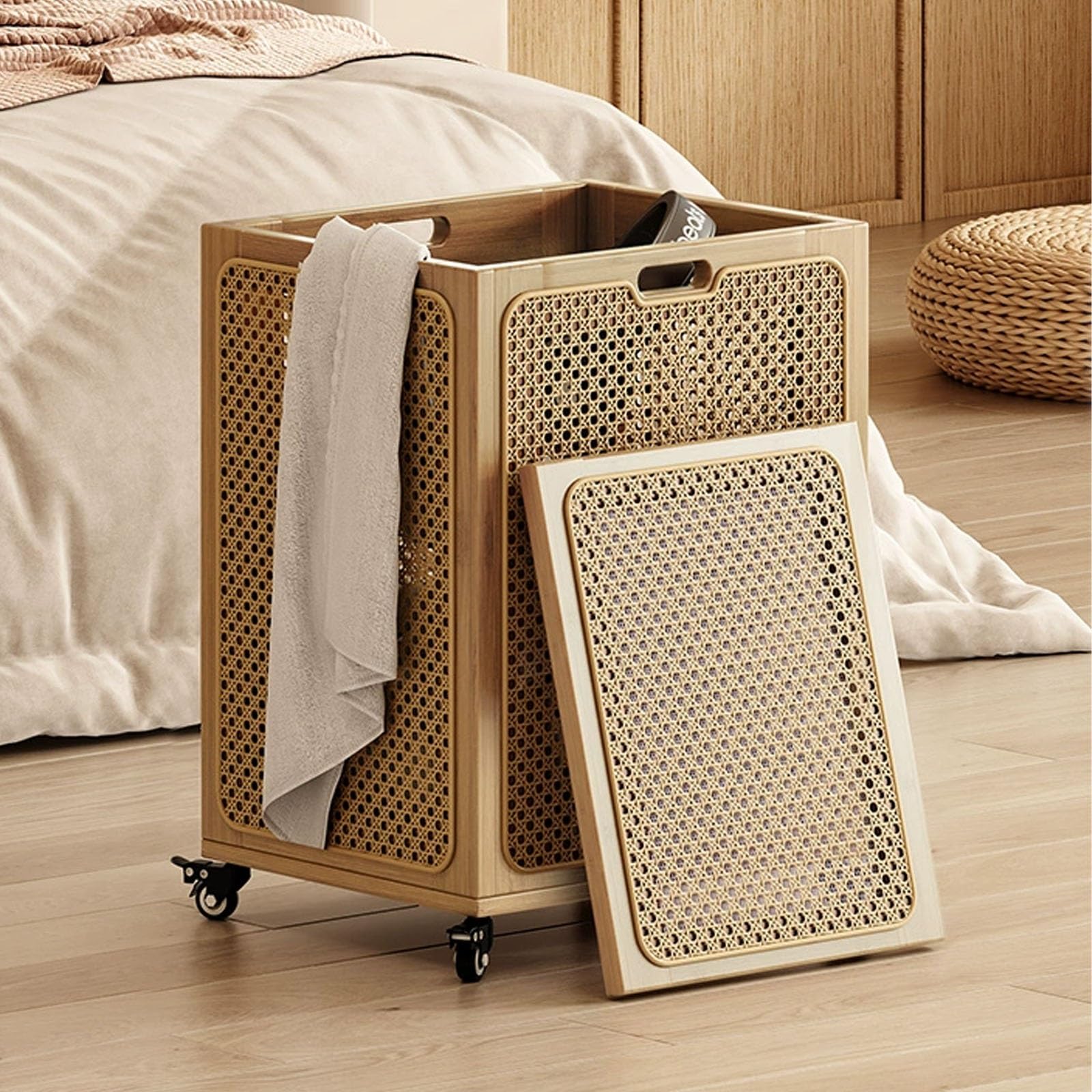 Folding Laundry Basket Household Storage Large with wheels,hollow with lid,organizer for dirty in hotels,homes,wardrobes,and student dormitories