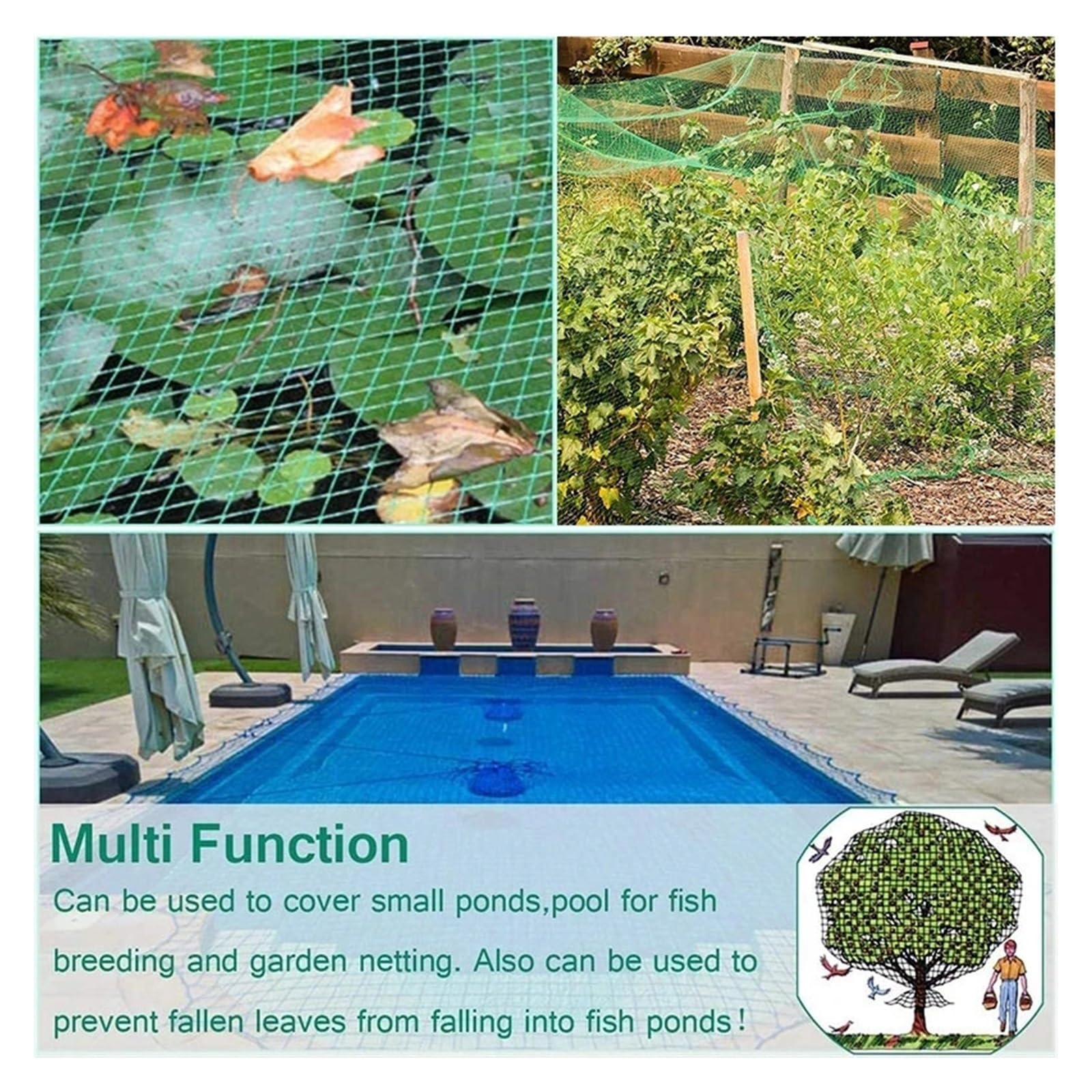 Red de nailon para proteger el jardín, malla reutilizable antipájaros para árboles frutales, red de barrera duradera de 4 x 10 m, control eficaz de aves para plantas y huertos