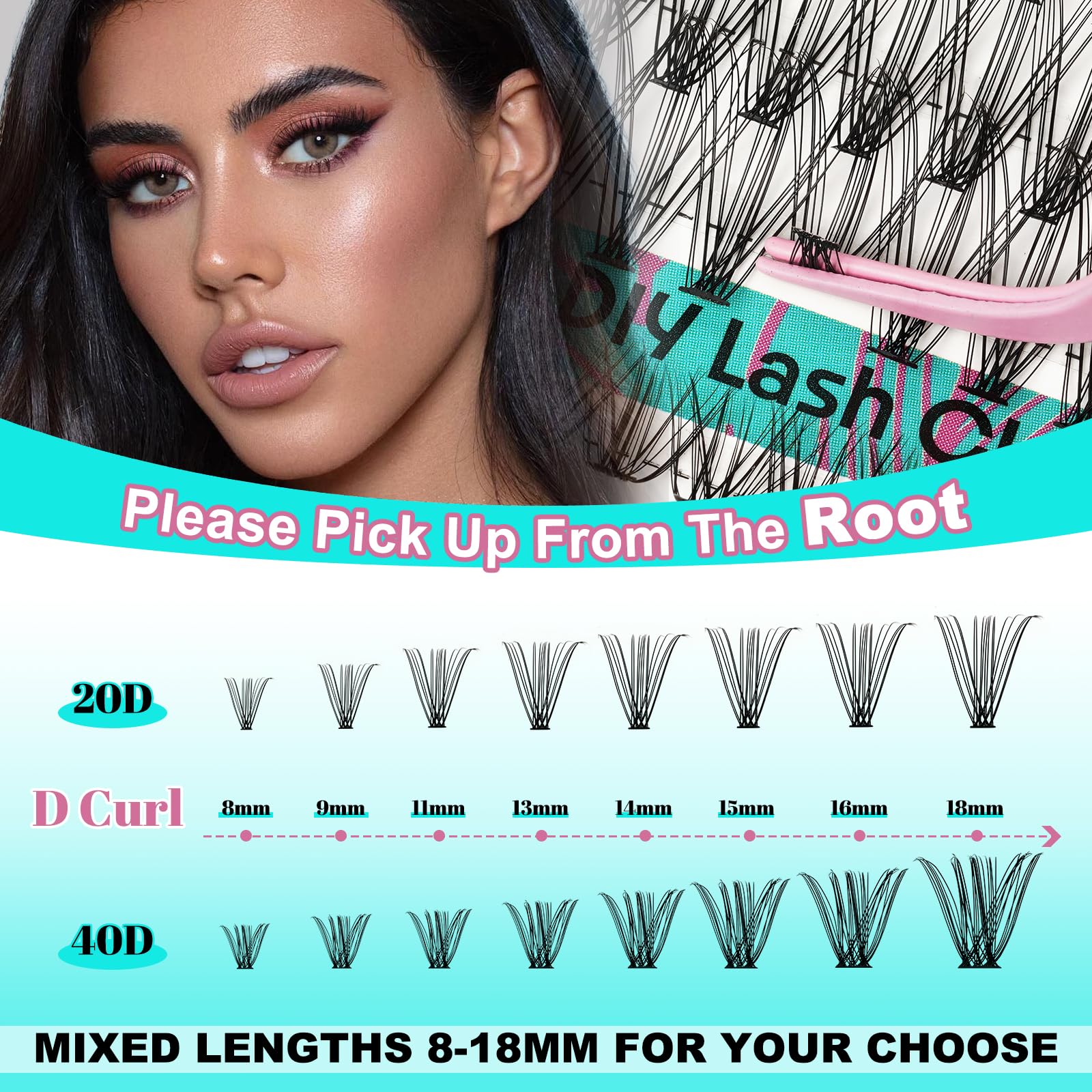 Natura Kit Ciglia Extension Ciuffetti Ciglia Finte Kit 320 pezzi 20D40D D Curl Ciglia Finte Lash Clusters Lash Bond e Seal,Glue Remover Pinzette Lash Applicator Tool（D-mix8-18mm Kit）