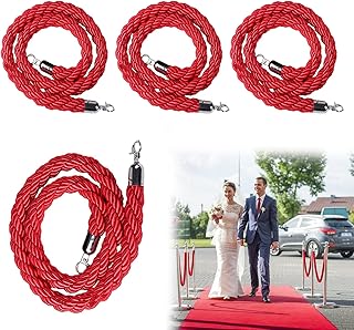 BBHW 4 PCS Red Velvet Rope Barrier, Safety Hanging Stanchion Rope, Red Carpet Ropes Crowd Control, 3/3.3/4 / 5/6 / 6.6 Feet Red Rope Party Decor (Color : Braided-Silver Hook, Size : 1m/3.3ft)