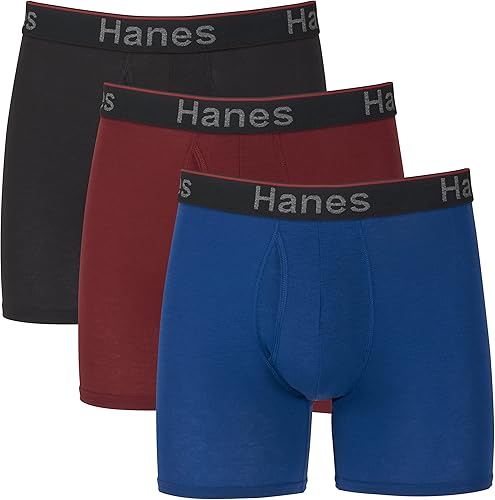 Hanes Total Support Pouch - Calzoncillos tipo bóxer para hombre, antirozaduras, absorben la humedad, control de olores, paquete de 3 (pierna regular