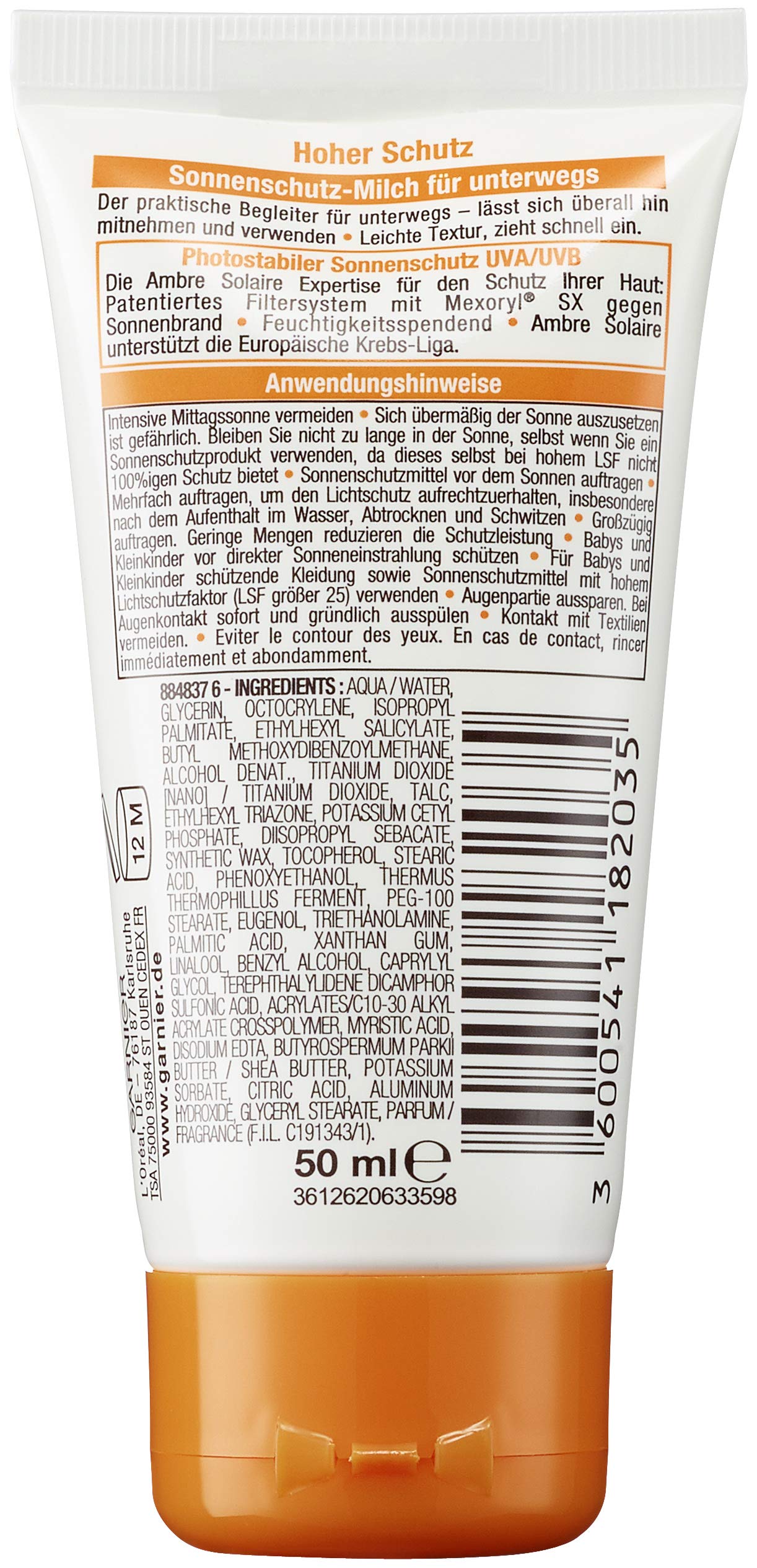 Garnier Ambre Solaire Crema solare/crema idratante Protezione solare Latte solare/SPF 30, confezione da – 3 x 50 ml