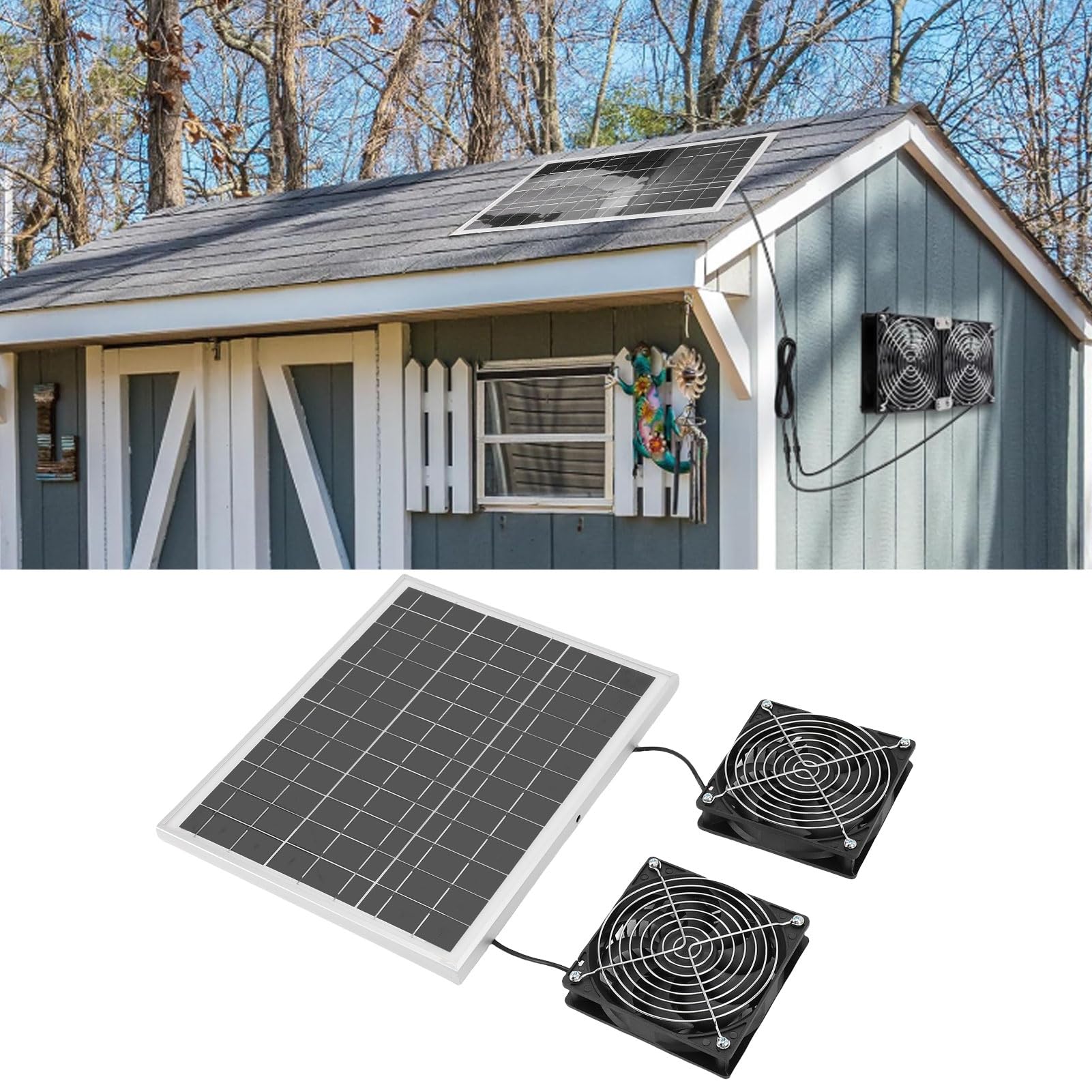 Tnfeeon Solar-Dual-Abluftventilator-Set, Monokristalliner Silizium-Solar-Ventilator, 75 W, Hohe Drehzahl, Geräuscharm, Wasserdichte Anschlüsse für Gewächshaus, Wohnmobil, Haustierhaus, Garage