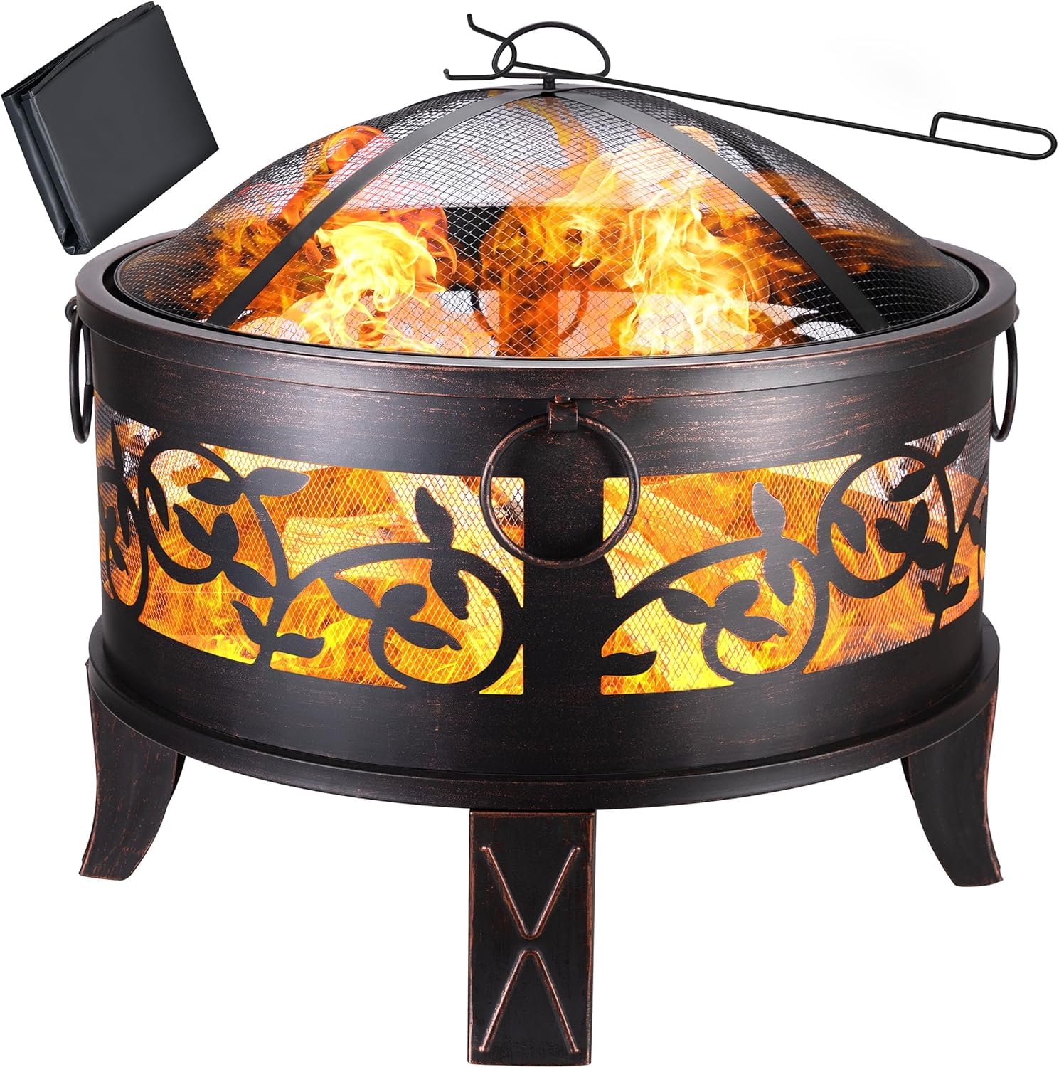 GARDEBRUK® Brasero Rond Ø67 cm en Acier Imitation Rouille Protection Anti-Étincelles Jardin Terrasse Cheminée d'Extérieur