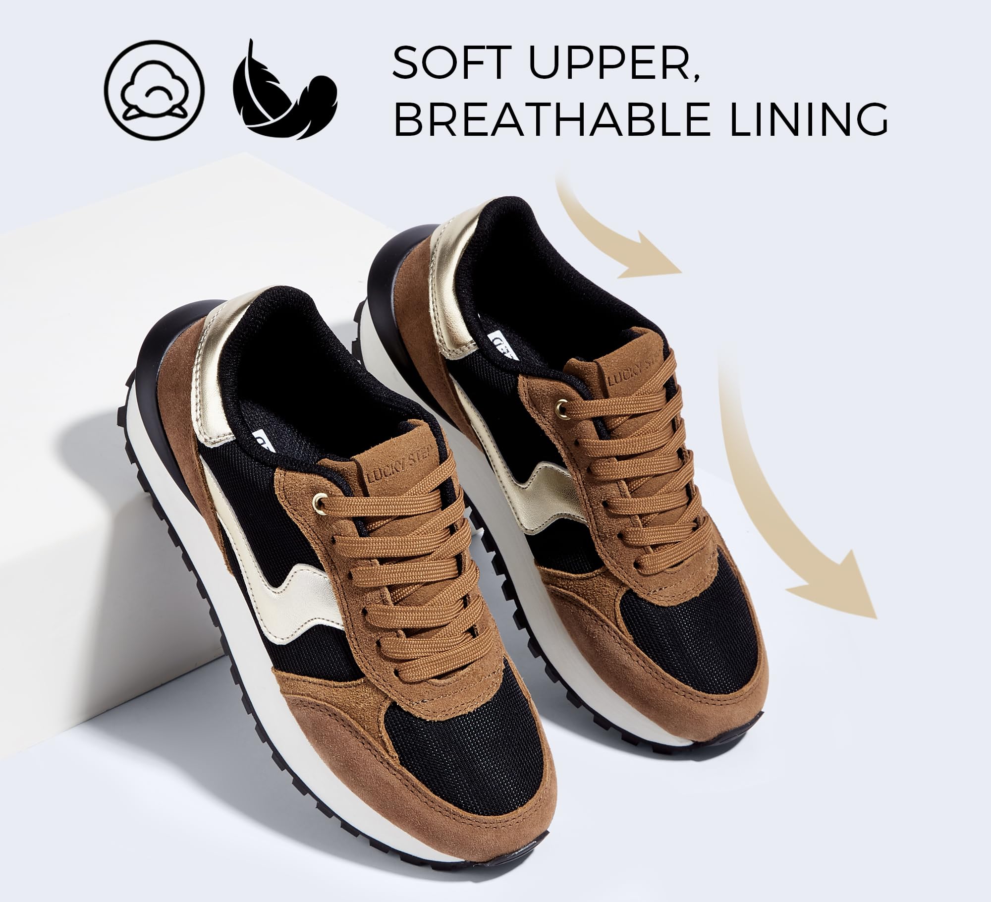 LUCKY STEP Tenis de moda con plataforma para mujer, estilo retro, para caminar, informales, elegantes, duraderos, de lujo, para correr