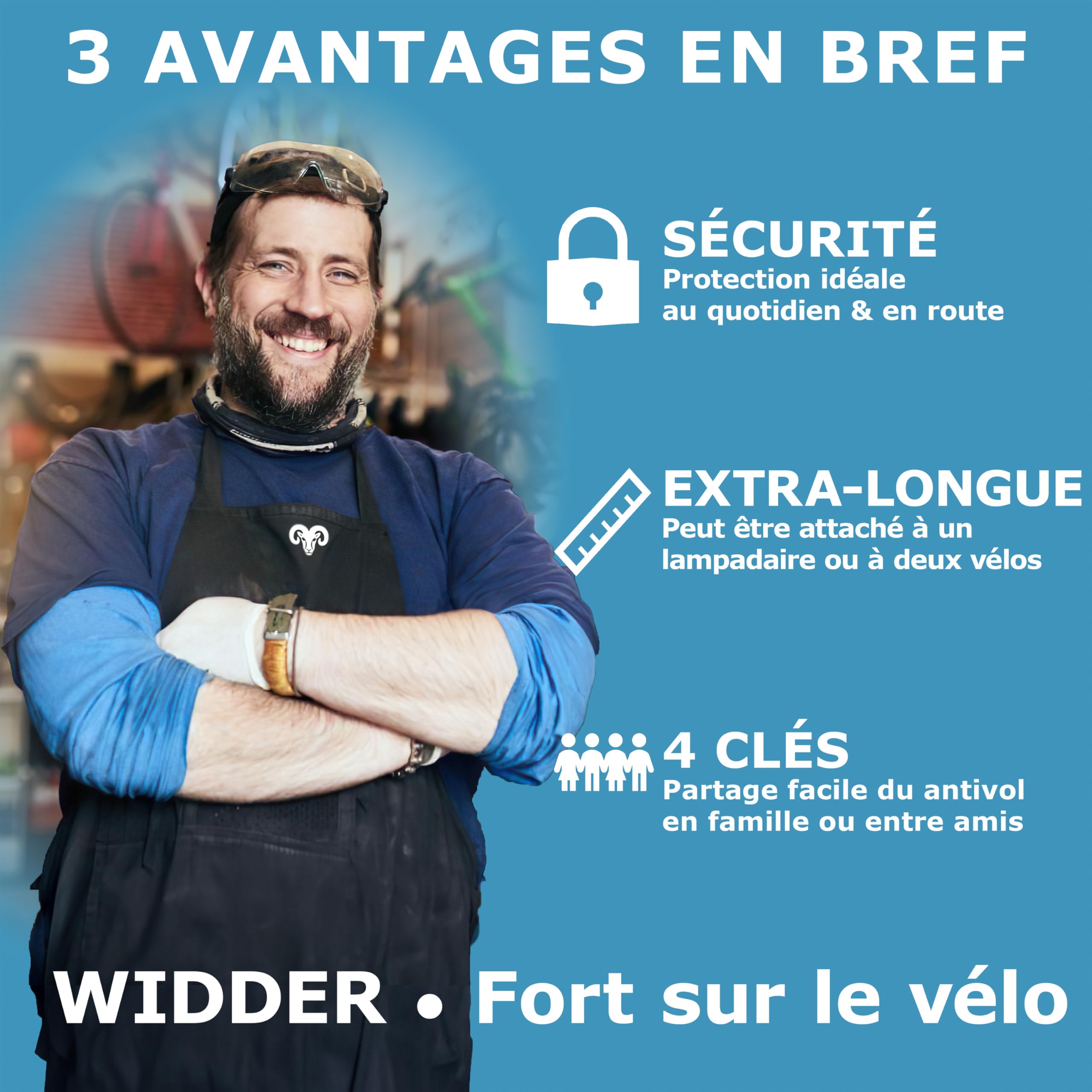 Widder Antivol pliable velo très sûr | 120 cm | Antivol pliant avec 4 clés | avec support – comme antivol velo electrique – idéal comme cadenas velo antivol, vélo électrique et anti vol vélo