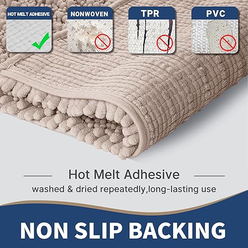 Miniatura 4 de Yimobra Juego de 2 alfombras de baño de chenilla, juego de alfombras de baño suaves y antideslizantes, esponjosas y gruesas para el suelo del baño,