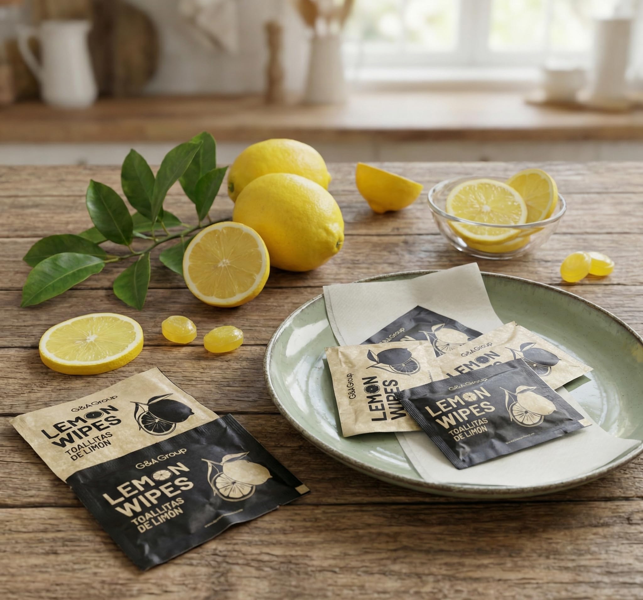 G&A GROUP - Toallitas Aroma limón Individuales | 17 x 13 cm | Pack 500 Unidades | Tejido no Tejido Suave | Sobres Individuales | Higiene y Limpieza práctica