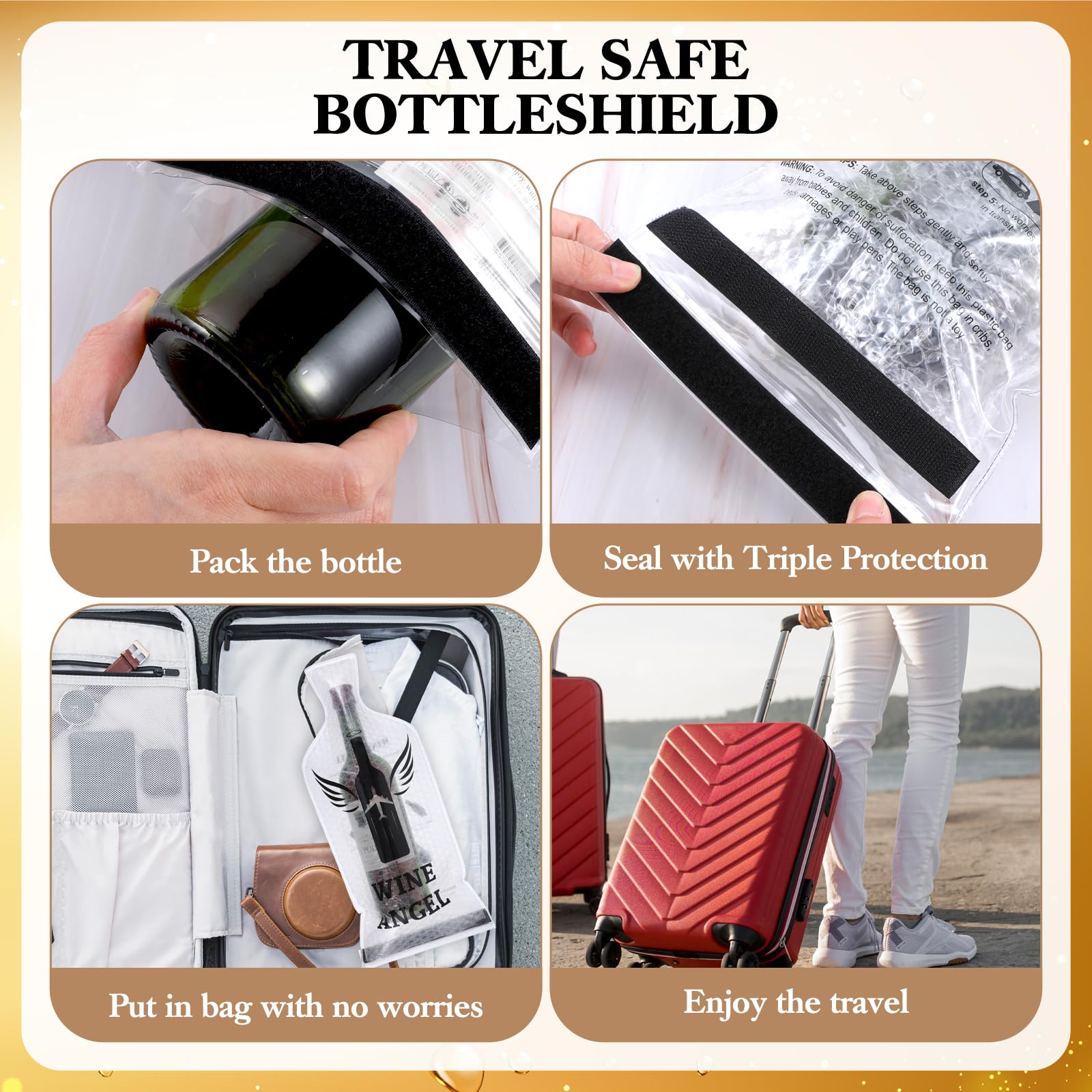 Lot de 6 sacs de voyage réutilisables pour bouteille de vin – Manchon d'expédition incassable, anti-fuite et double couche à bulles de vin, sacs à vin de voyage pour valises