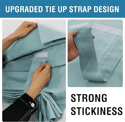 Miniatura 6 de H.VERSAILTEX Cortinas de lino sintético para puerta francesa para privacidad, persianas con amarre para cubierta de ventanas de vidrio, aguamarina