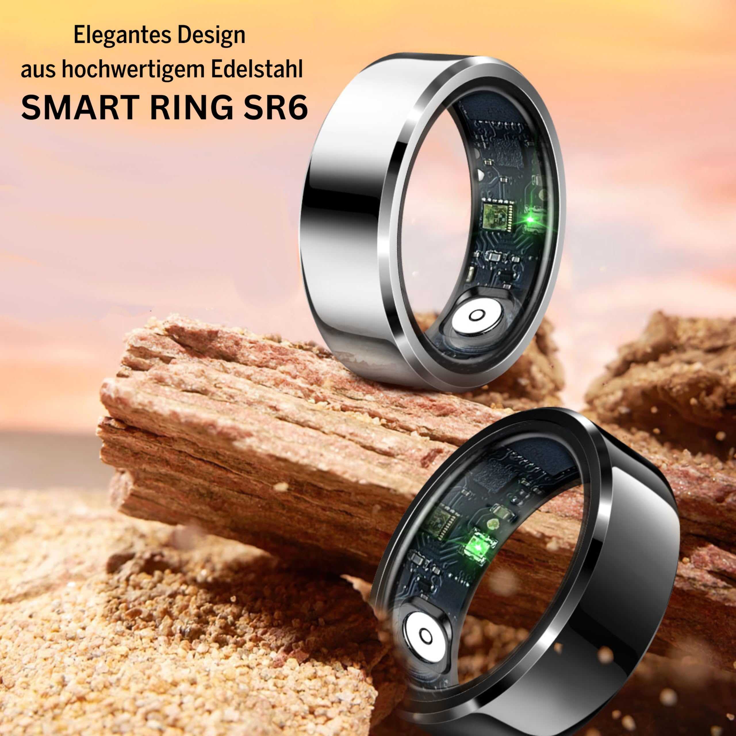 Beafon, felixx, Smart Ring, SR6, Silber, Größe 9, (59,5mm), Fitness Tracking, Herzfrequenz, Blutdrucküberwachung, Schrittzähler, IP68, Bluettooth, Edelstahl,inkl. Ladebox, Akkulaufzeit bis 7 Tage