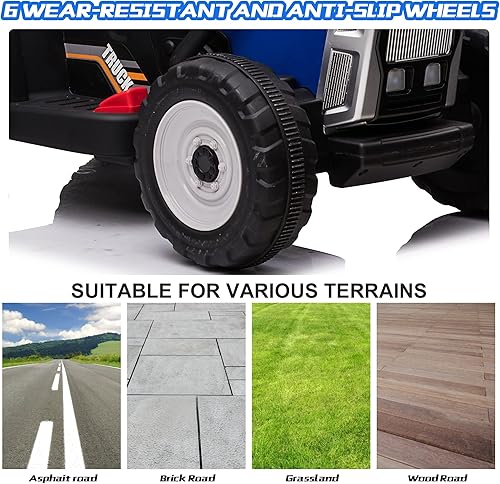 Miniatura 5 de Vilobos Tractor de paseo para niños con remolque desmontable, batería de 12 V, coche eléctrico de dos motores con control remoto, USB, Bluetooth,