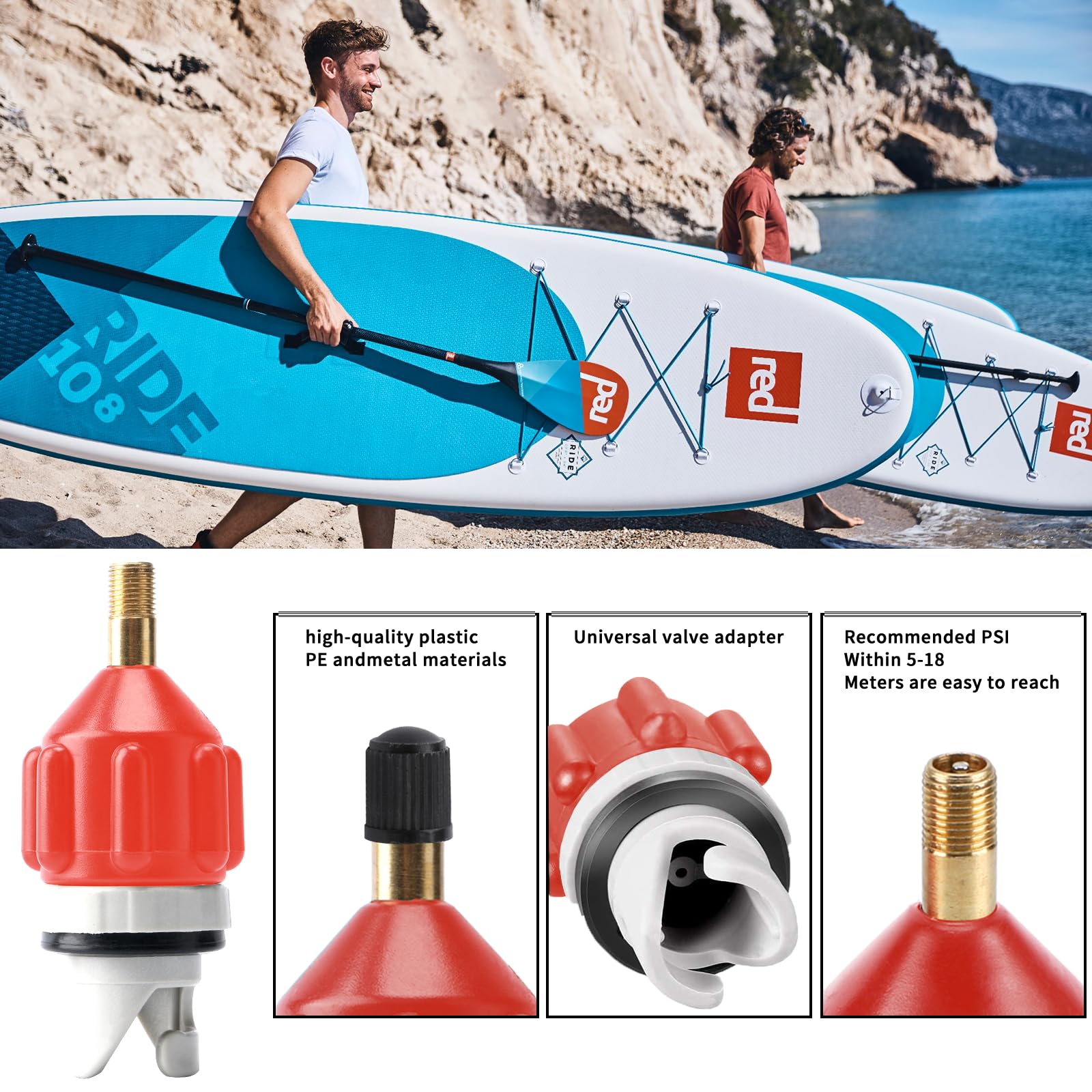 yuejuhe SUP Pump Adaptor Converter, Paddle Board Pump Adaptor with 4 Air Valve Nozzles - Image 4
