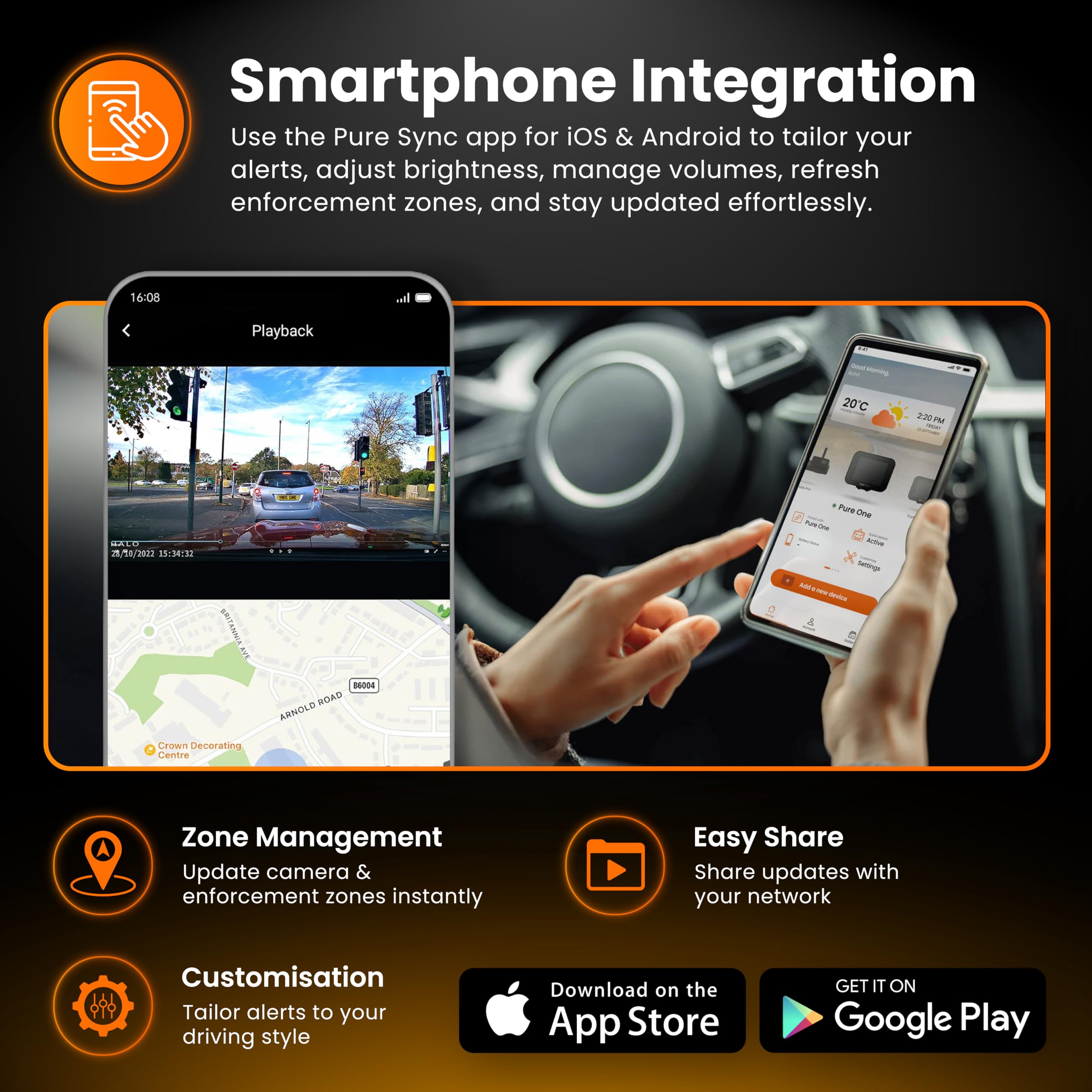 Road Angel Pure Sync Rivelatori di autovelox per auto UK - Rivelatore di autovelox Road Angel - Abbonamento richiesto per l'uso