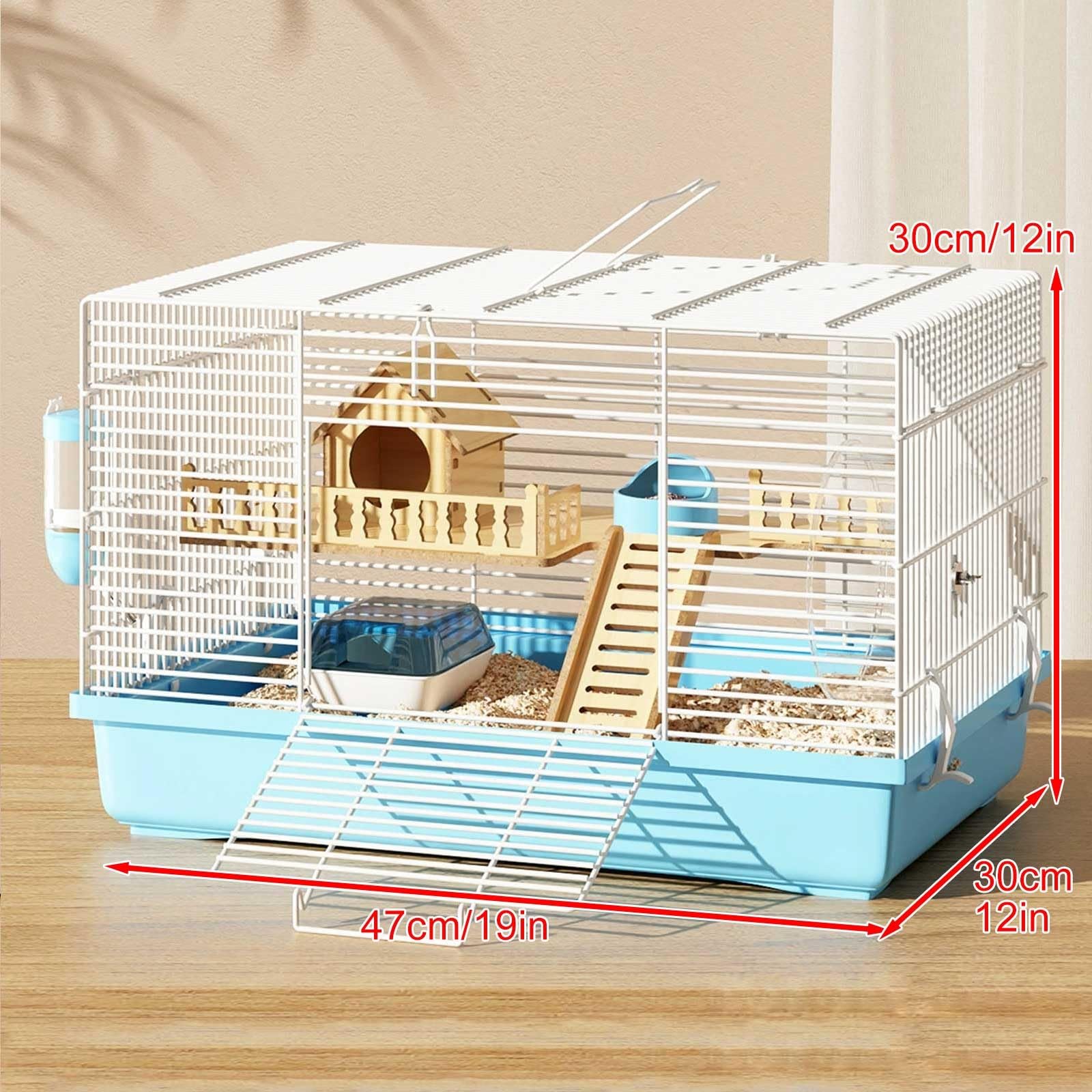 Gabbia per Criceti Domestici, Cage Hamster con Borraccia, Ruota per Esercizi, Ciotola per Cibo e Nascondiglio per Criceti, Gabbia per Ricci, Gabbia per Piccoli Animali(Blue)