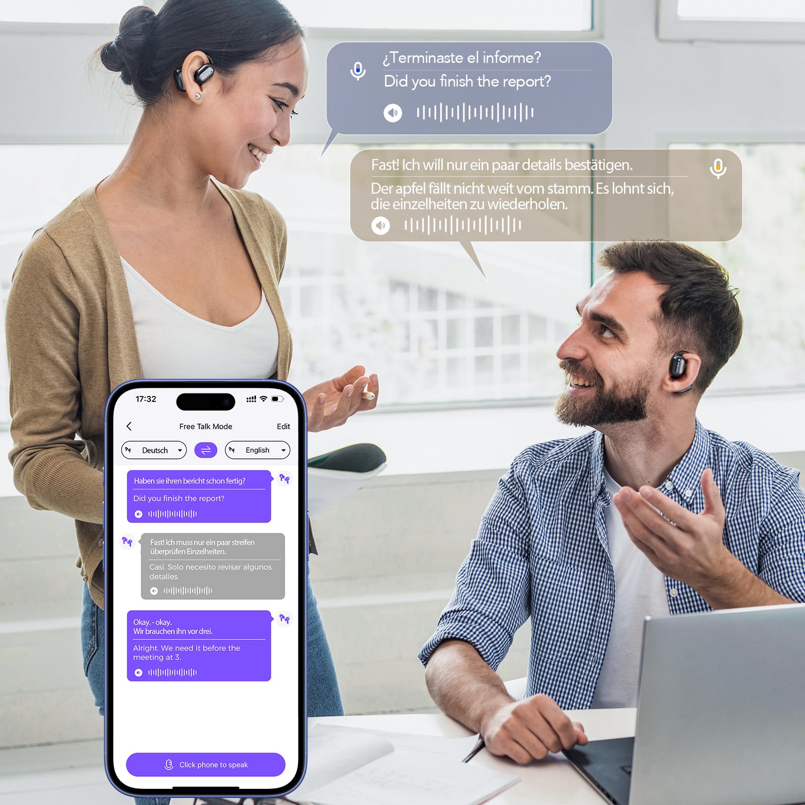 Ki Vertaler Koptelefoon, vertaaltingshoofdtelefoon met real-time