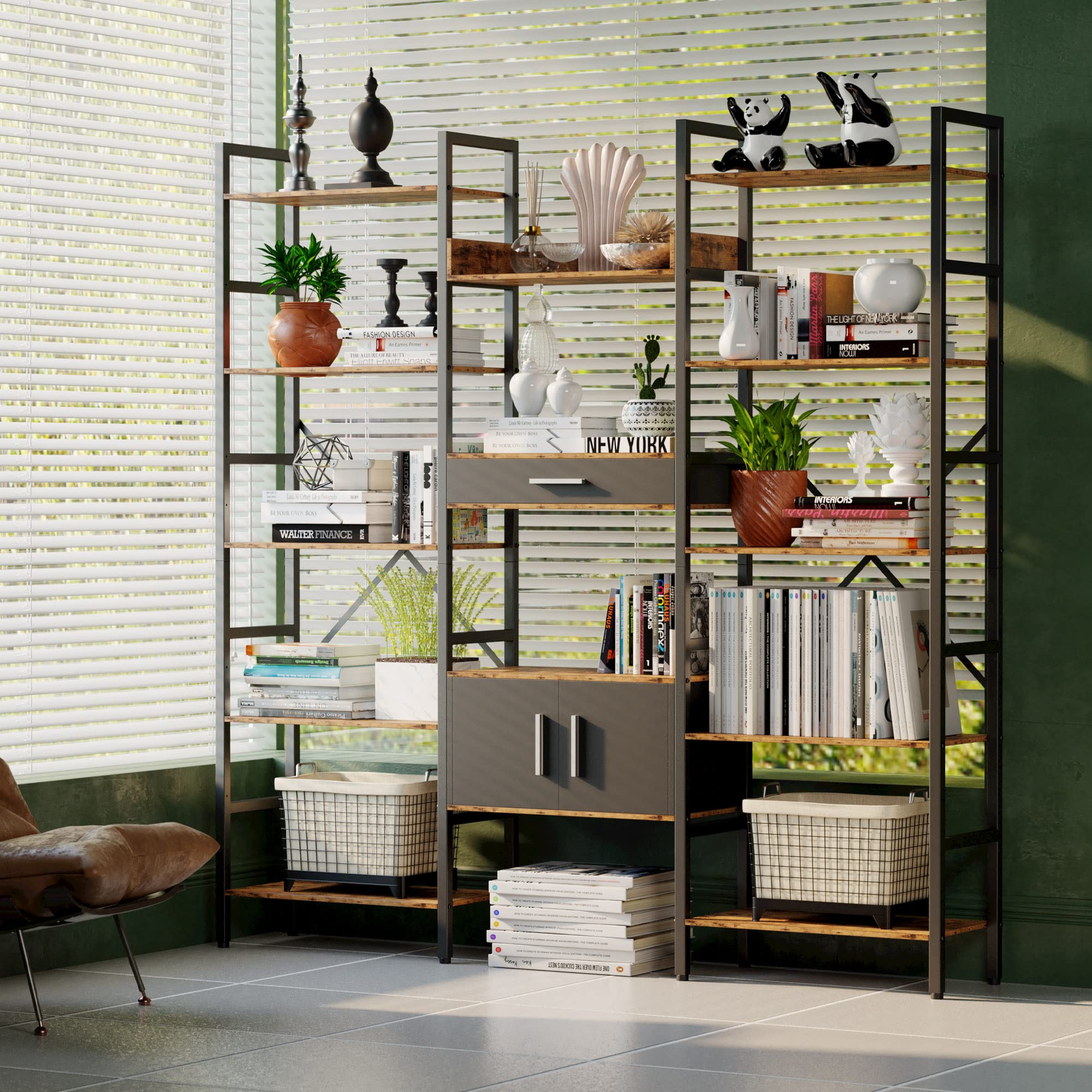 Buy IRONCK Bookcases and Bookshelves Triple Wide 5 Tiers Industrial