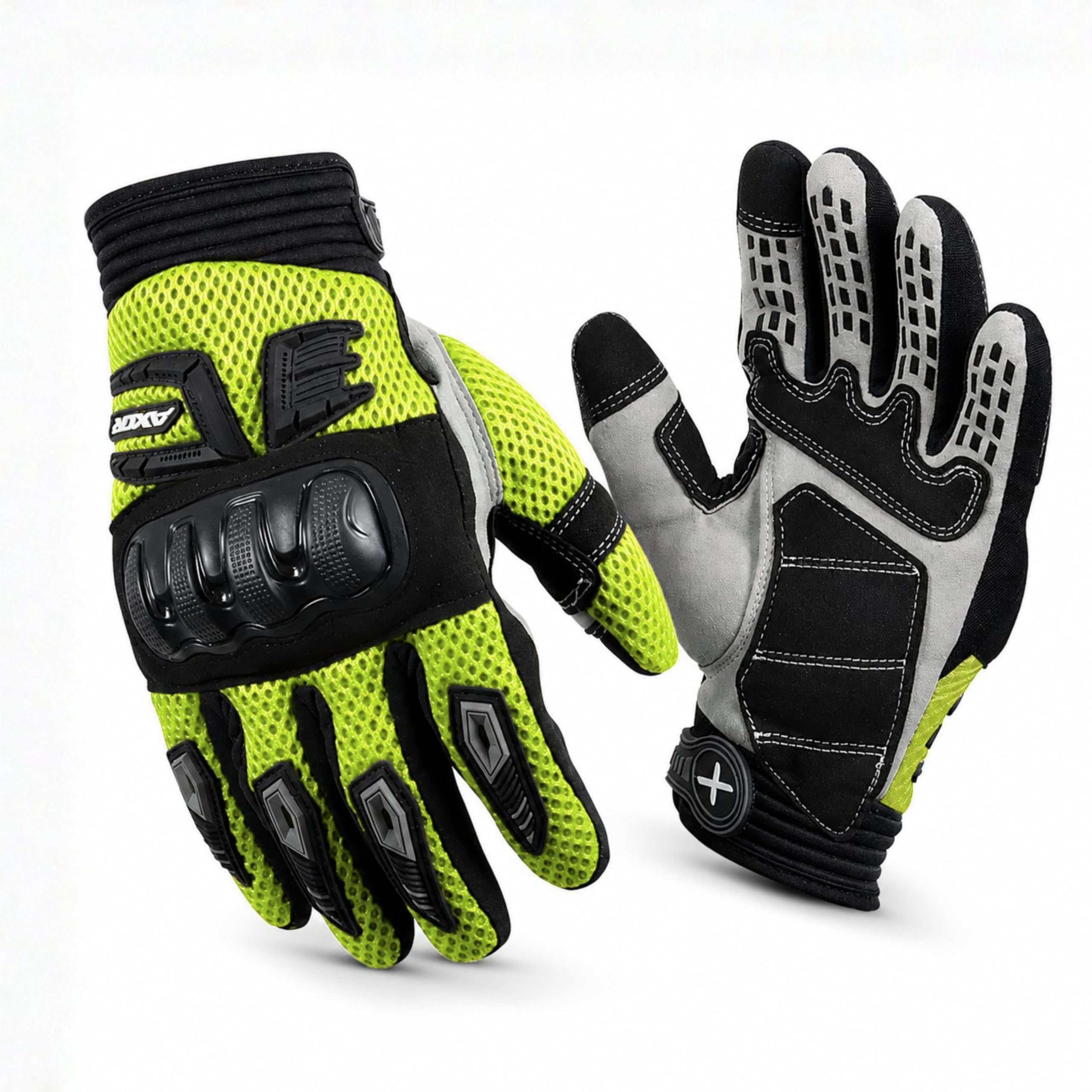 Axor Airstream Pro Riding Gloves for Men & Women, Full Finger Motorcycle Gloves, Breathable Protective Bike Gloves, Black Neon Green, L-picture-29