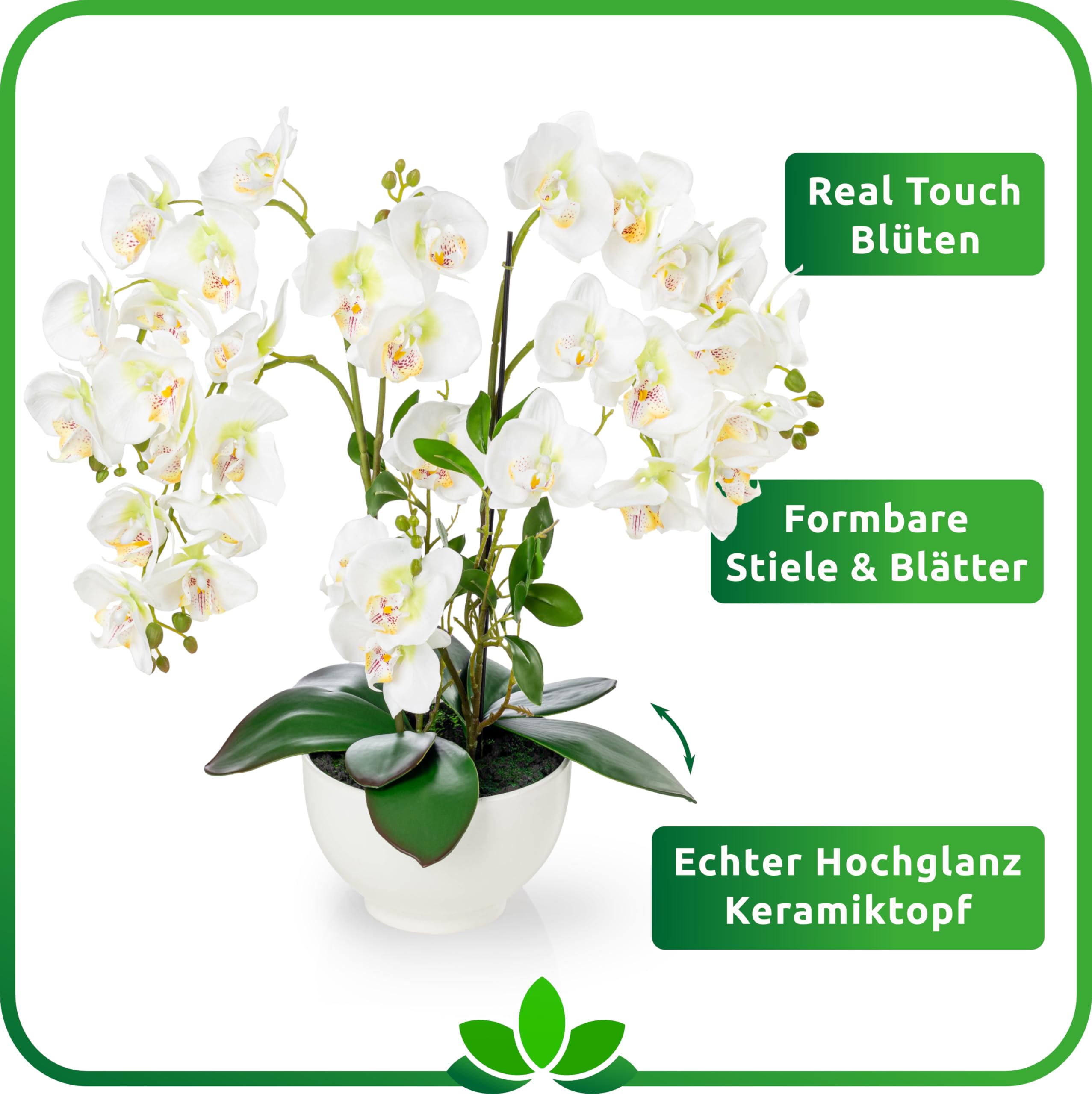 Orchidea Artificiale Bianca In Vaso Ceramica HOMESCAPES – Pianta Finta Realistica Phalaenopsis 56 Cm - 4