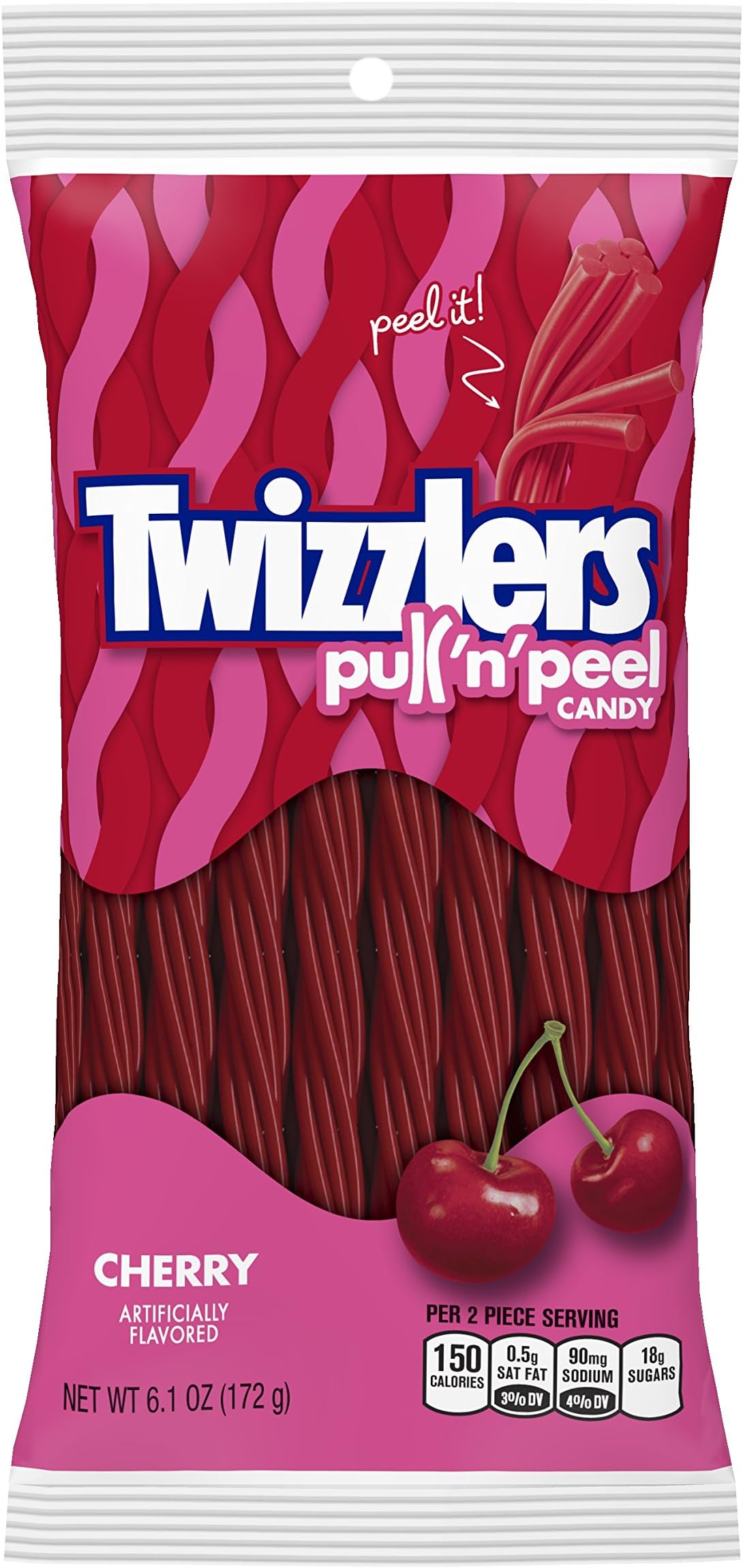 Pull 'n' Peel Licorice Candy, Cherry, 6.1 Ounce