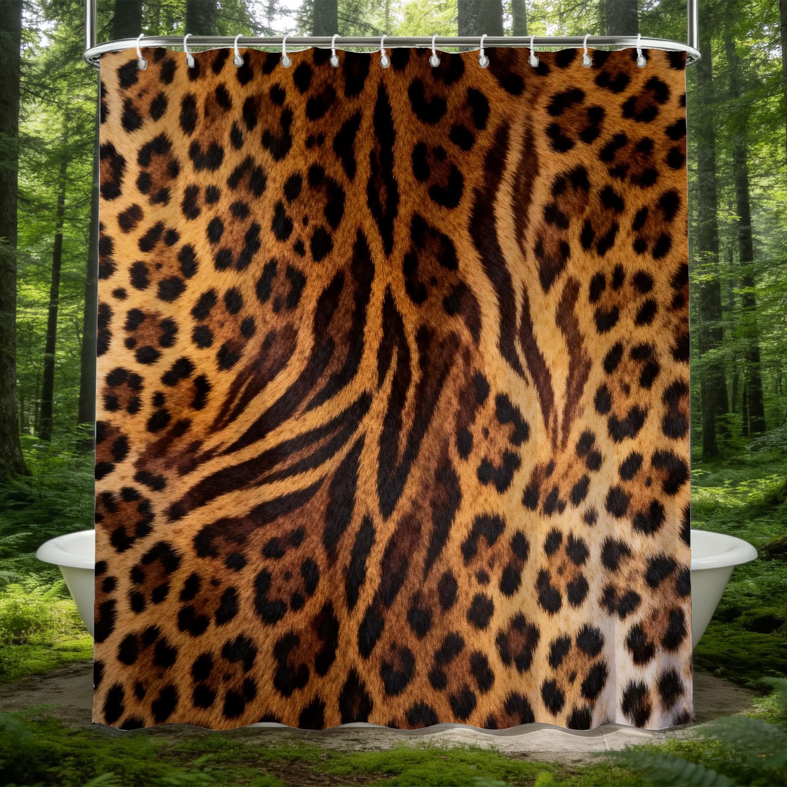 Hongduo 3D Leopard Print Shower Curtain for Stalls Bathtubs Romantic Bathroom Decor Shower Curtain Set Polyester Fabric Waterproof 180x180cm/71X71 Inch with Hooks
