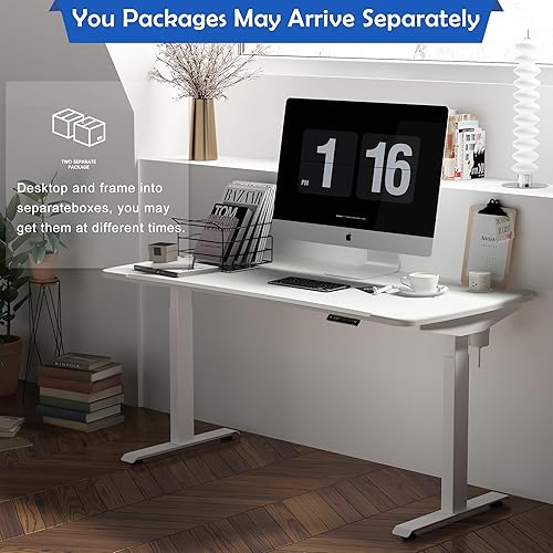 Miniatura 7 de Escritorio de pie de 60 x 30 pulgadas, escritorio eléctrico de doble motor de altura ajustable para el hogar y la oficina, escritorio de instalación