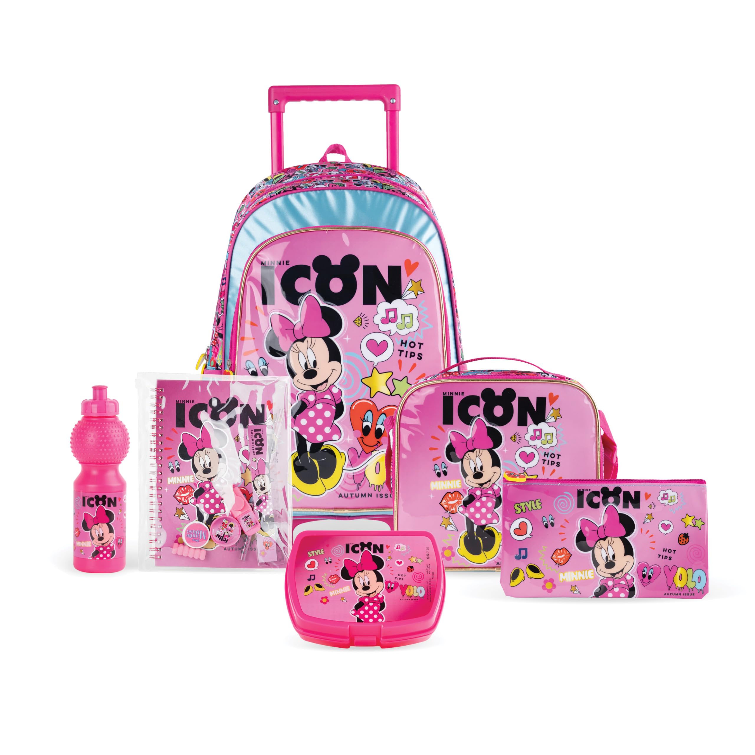 Trucare Licensed 6in1 Trolley School Bag Box Set | Kids,Boys,Girls Backpack Gift | Water Resistant, 18" (Minnie Mouse)