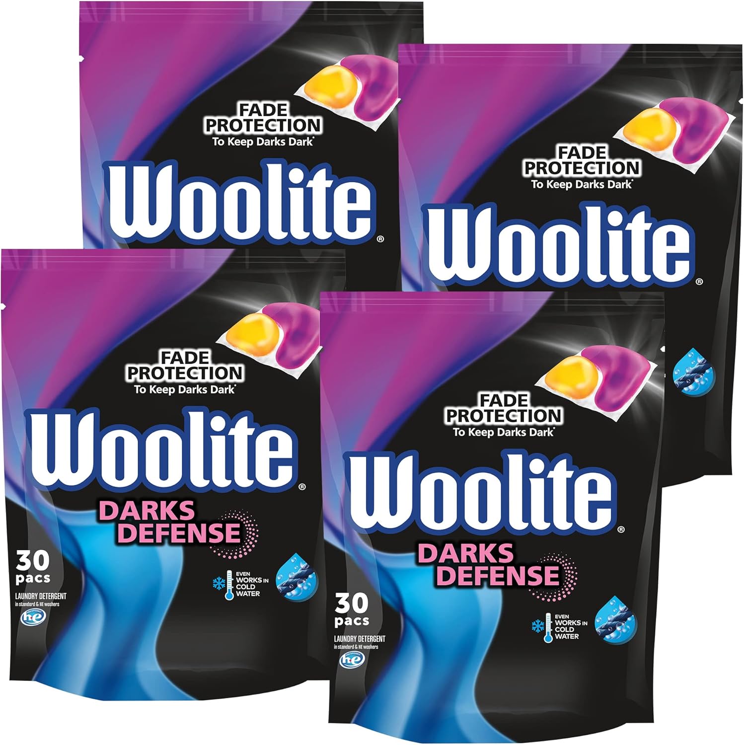 Woolite Darks, 30ct Laundry Detergent Pacs, for Standard & HE Washers (Pack of 4