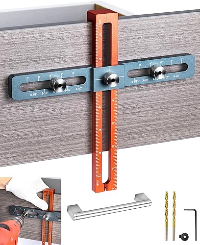 Neitra Plantilla de clavija de herrajes para gabinetes, 2.5 a 7 pulgadas, espaciado de agujeros ajustable, herramienta de plantilla totalmente