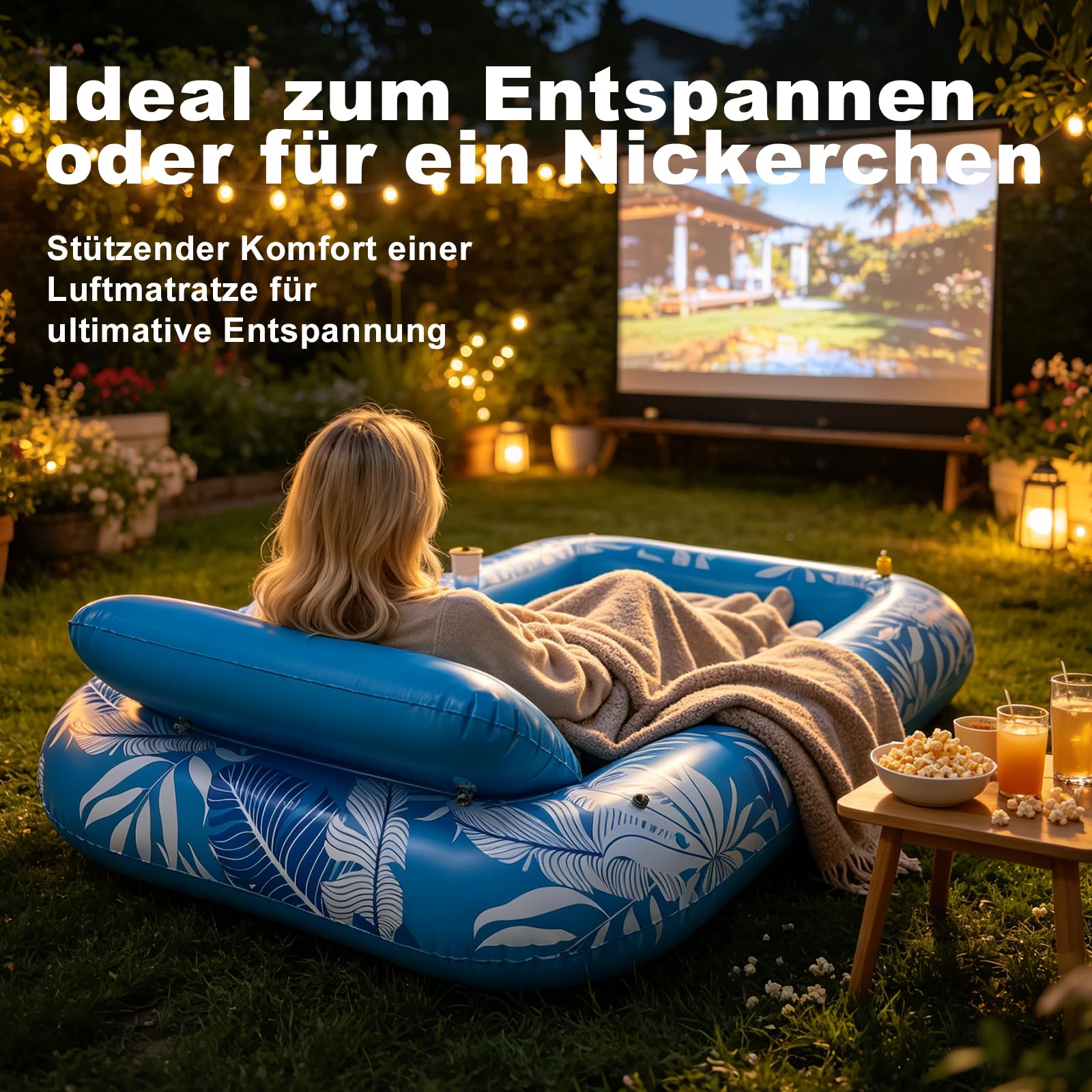 Balakaka Aufblasbare Tanning Pool Groß 208×130cm, 4-in-1-Sonnenliege Sprühfunktion für Party, Aufblasbarer Luftmatratze für Erwachsene mit Handlauf/Kopfstütze Getränkehalter