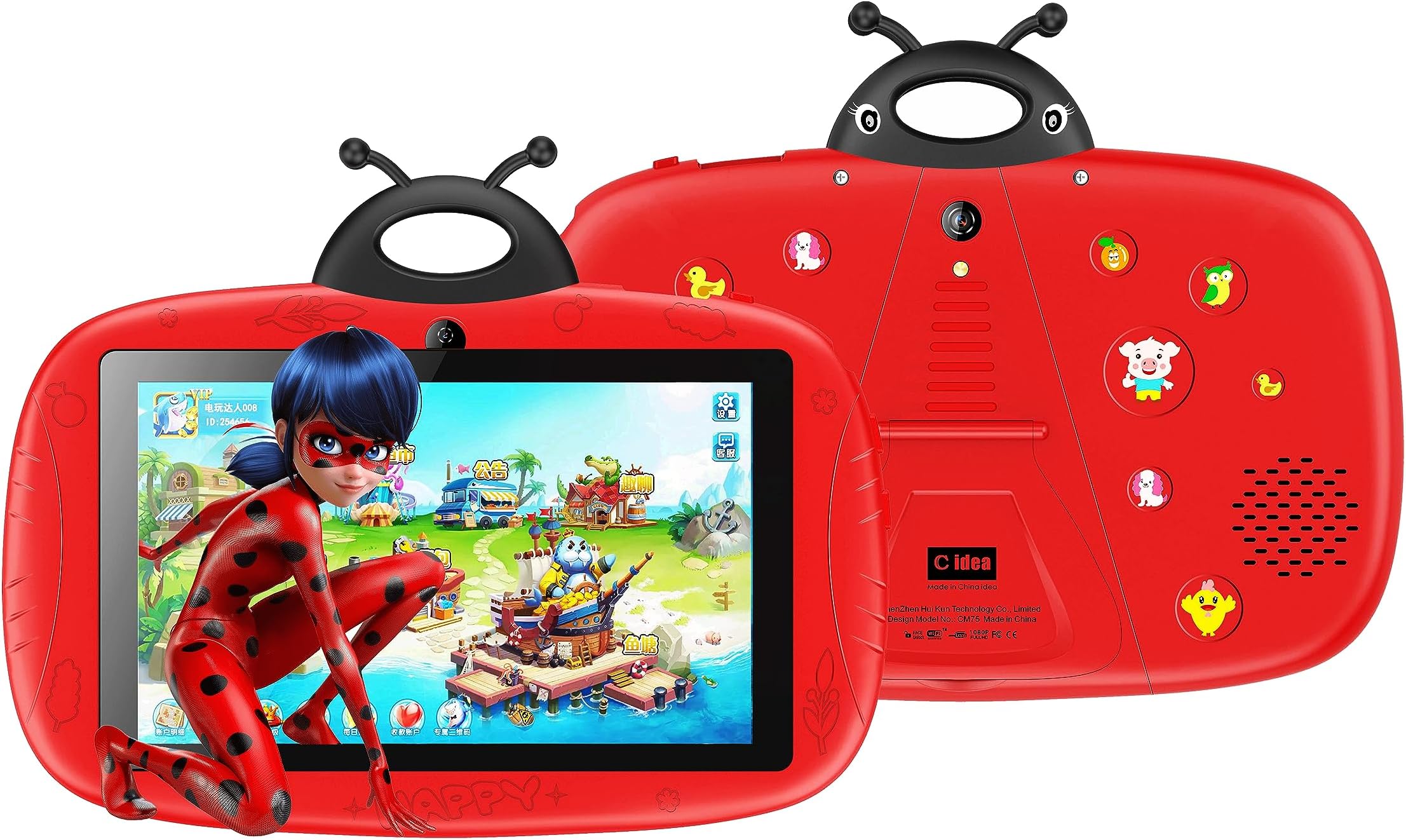 CM75 Android Kids Smart Tablet 7-Inch Display Wi-Fi and Bluetooth Built-in Stand Early Education Learning Tab (Red)